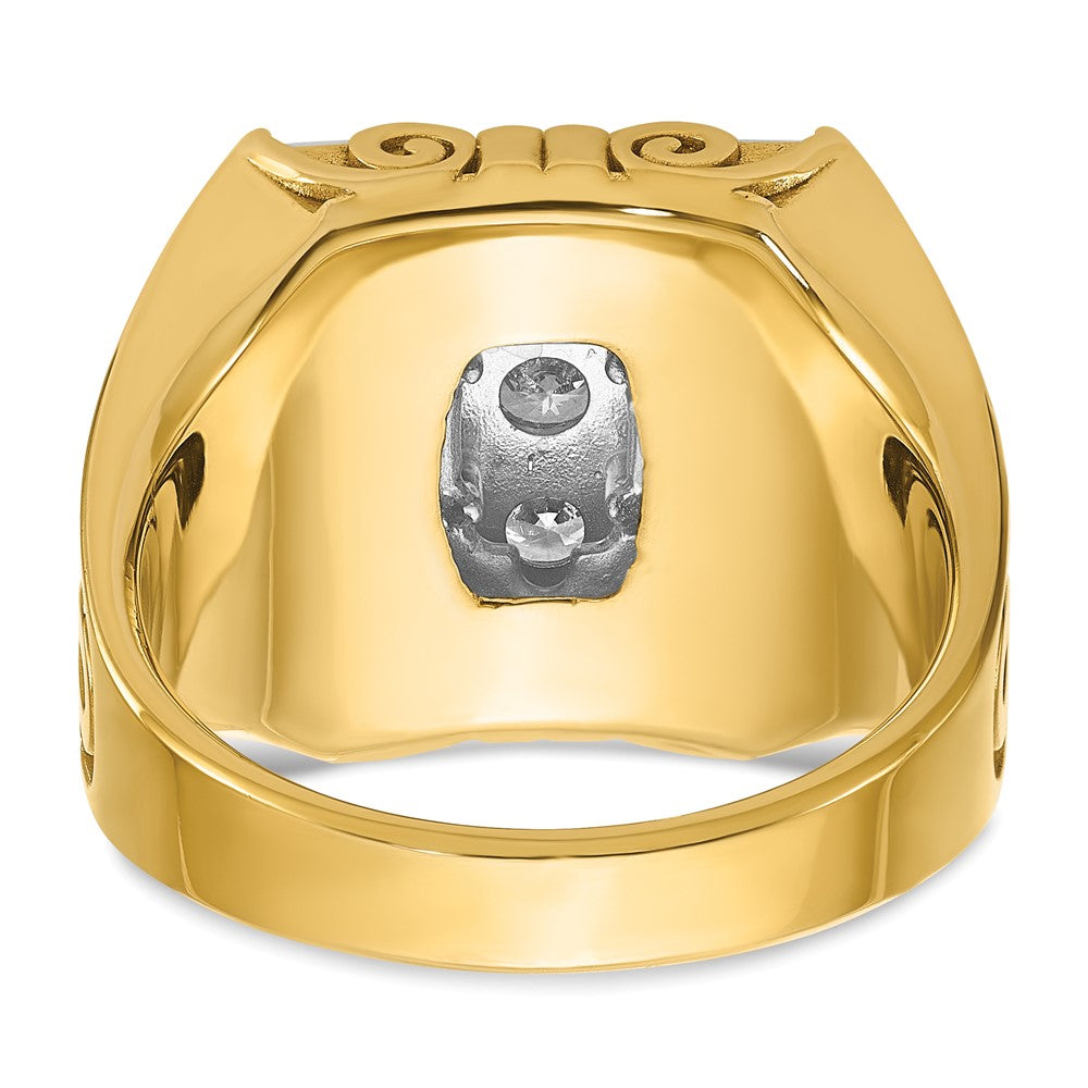 IBGoodman 14k Two-tone Men's Polished and Textured Scroll Design 2 Carat AA Quality Diamond Square Cluster Ring