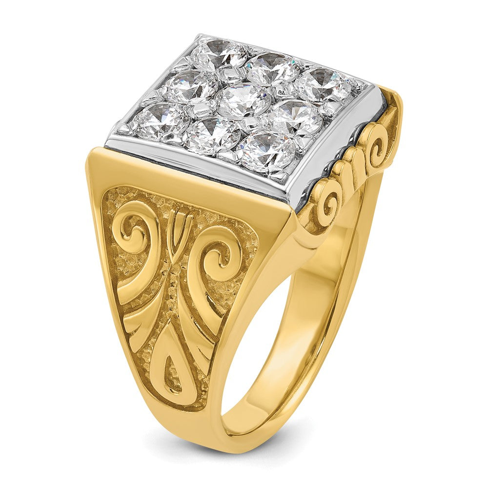 IBGoodman 14k Two-tone Men's Polished and Textured Scroll Design 2 Carat AA Quality Diamond Square Cluster Ring