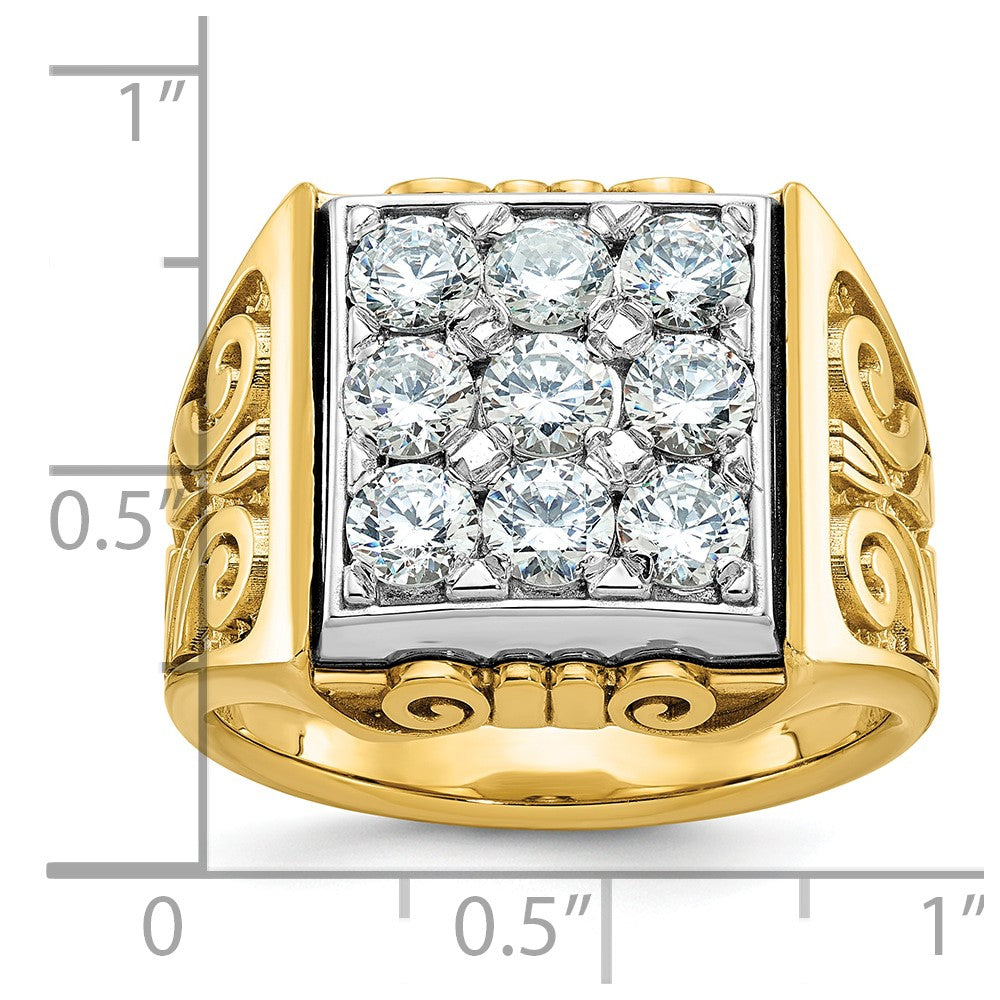IBGoodman 14k Two-tone Men's Polished and Textured Scroll Design 2 Carat AA Quality Diamond Square Cluster Ring