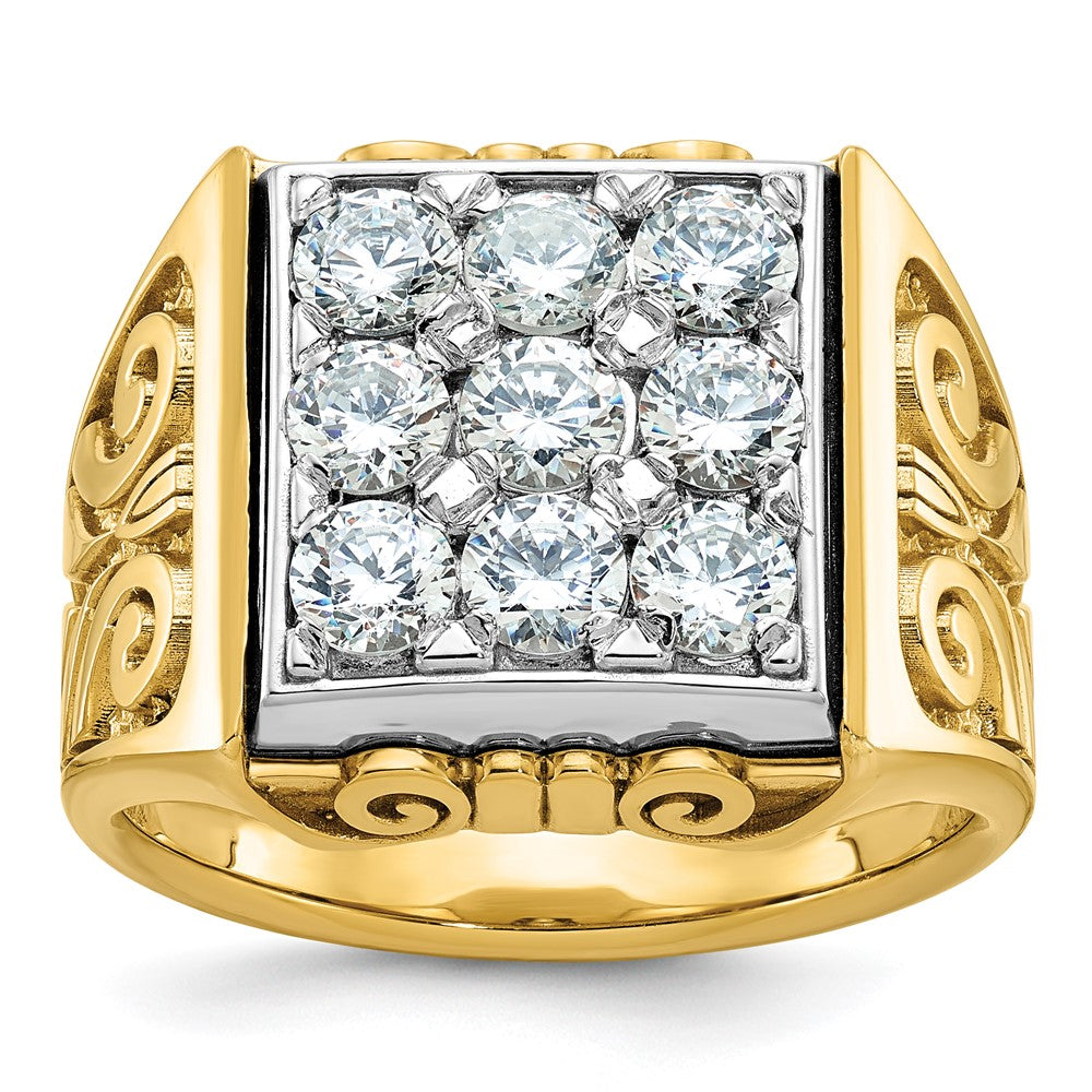 IBGoodman 14k Two-tone Men's Polished and Textured Scroll Design 2 Carat AA Quality Diamond Square Cluster Ring
