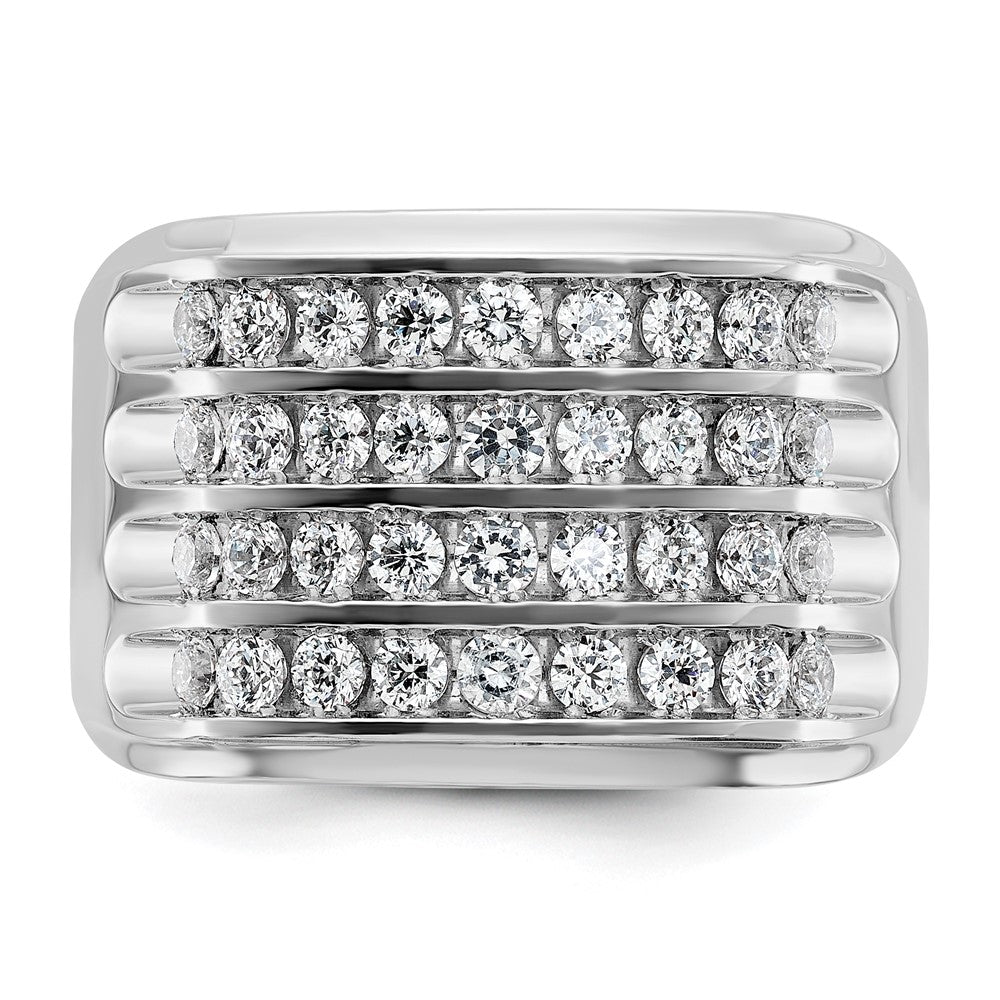 IBGoodman 14k White Gold Men's Polished and Grooved 4-Row 1 1/5 Carat AA Quality Diamond Ring