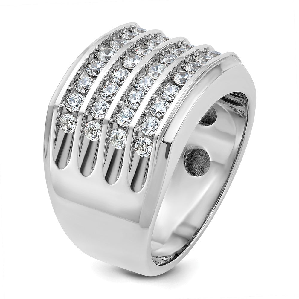 IBGoodman 14k White Gold Men's Polished and Grooved 4-Row 1 1/5 Carat AA Quality Diamond Ring