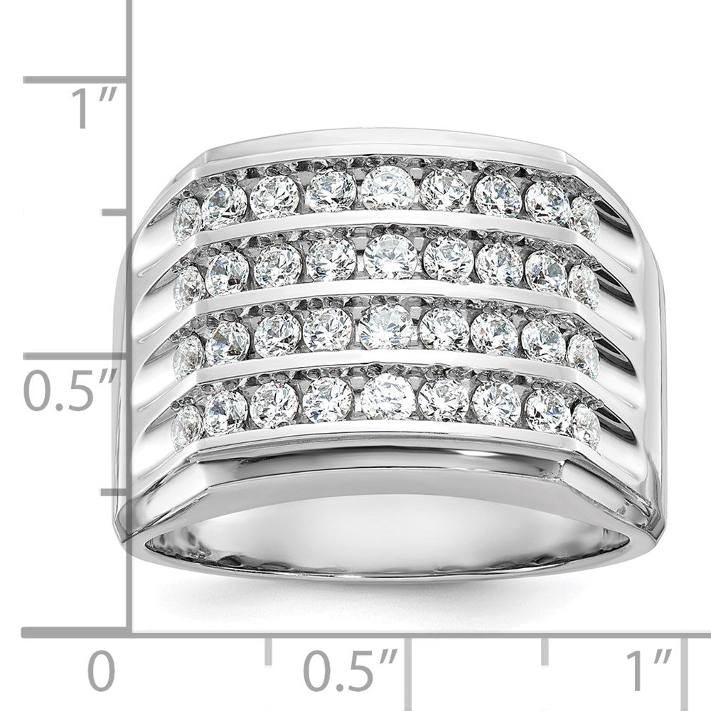 IBGoodman 14k White Gold Men's Polished and Grooved 4-Row 1 1/5 Carat AA Quality Diamond Ring