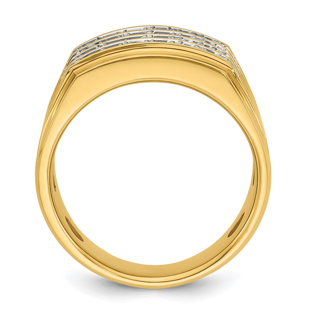 IBGoodman 14k with White Rhodium Men's Polished and Grooved 4-Row 1 1/5 Carat AA Quality Diamond Ring