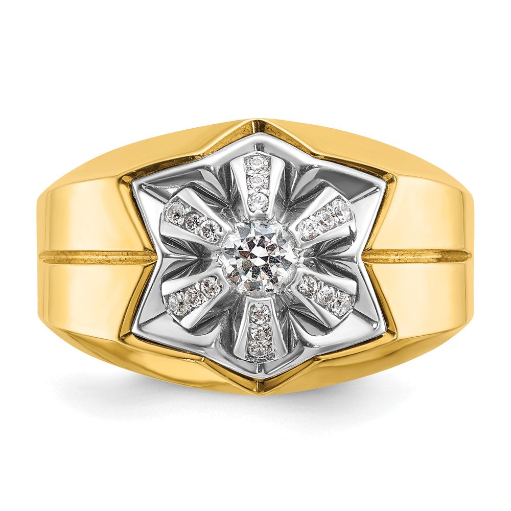 IBGoodman 14k Two-tone Men's Polished and Grooved 3/8 Carat AA Quality Diamond Star Ring