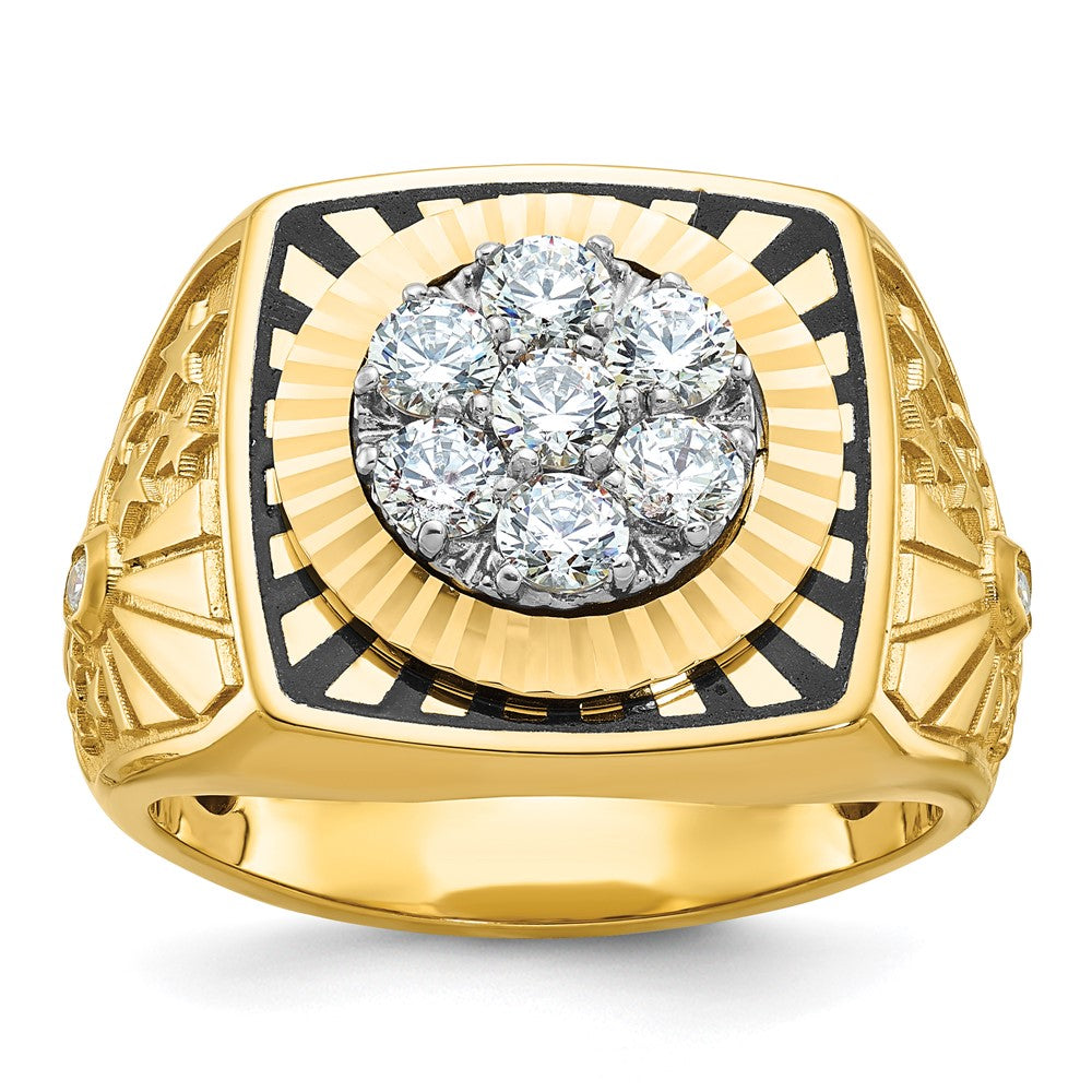 IBGoodman 10k Two-tone with Black Enamel Men's Polished Textured and Diamond-cut 1 Carat A Quality Diamond Stars and Stripes Round Cluster Ring