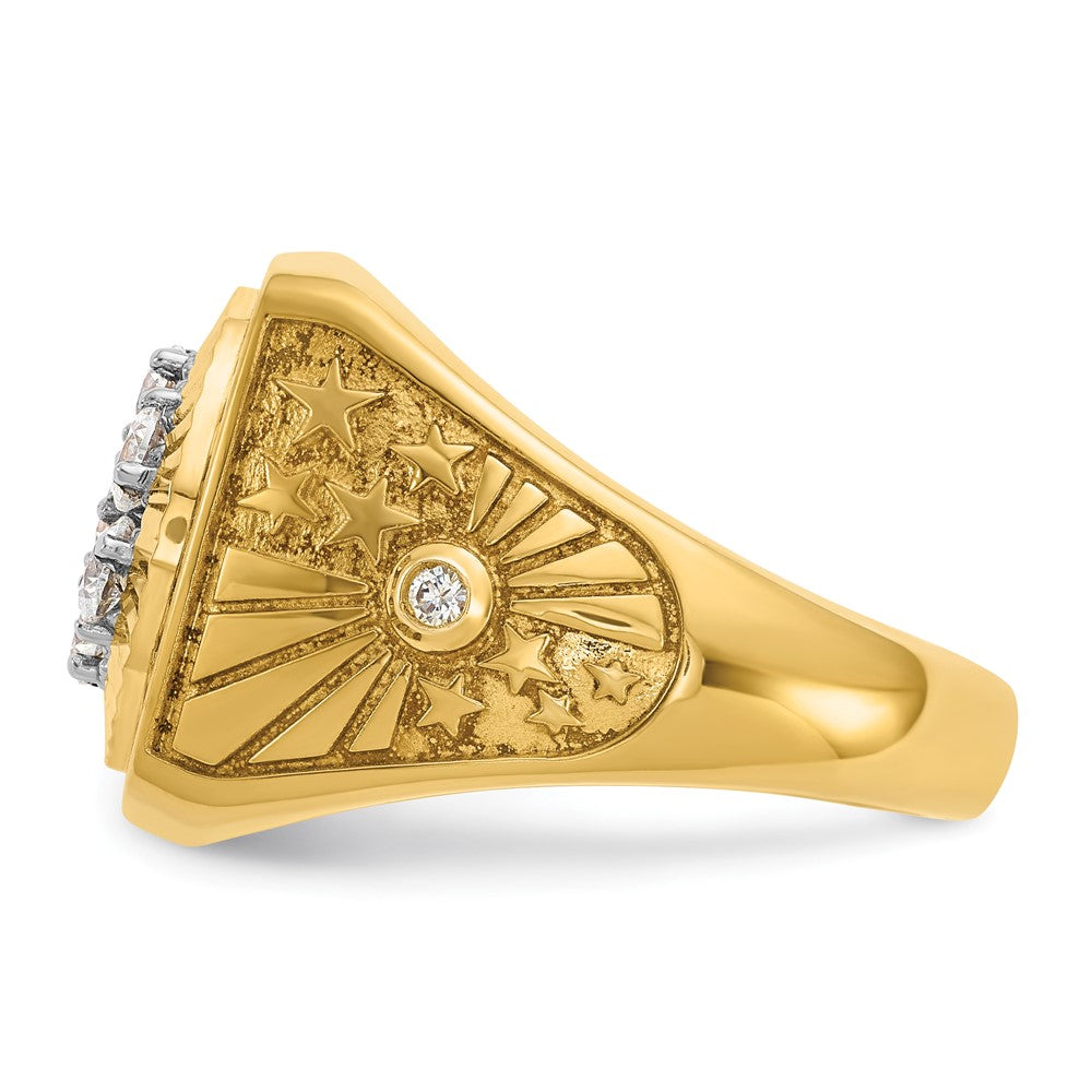 IBGoodman 14k Two-tone with Black Enamel Men's Polished Textured and Diamond-cut 1 Carat AA Quality Diamond Stars and Stripes Round Cluster Ring