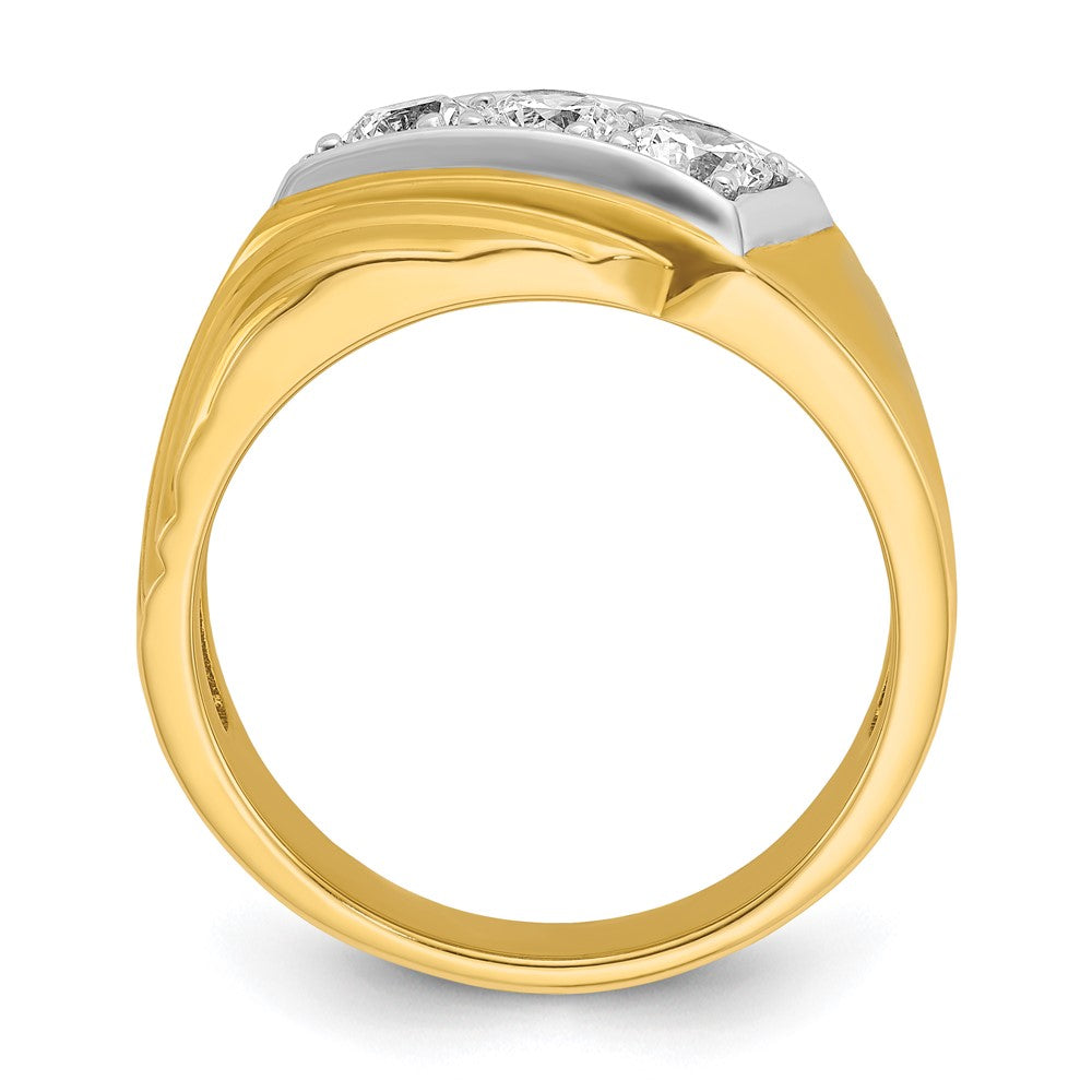 IBGoodman 14k with White Rhodium Men's Polished and Grooved 3-Stone 1 Carat AA Quality Diamond Ring