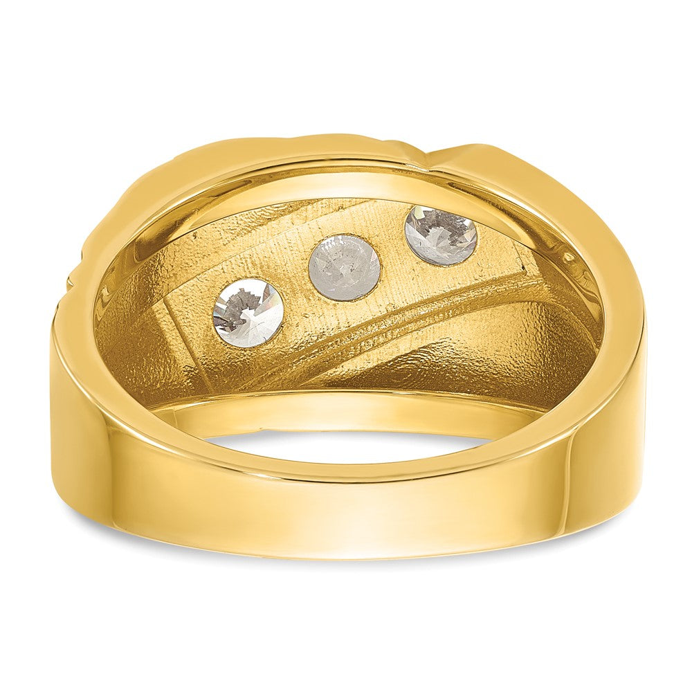 IBGoodman 14k with White Rhodium Men's Polished and Grooved 3-Stone 1 Carat AA Quality Diamond Ring