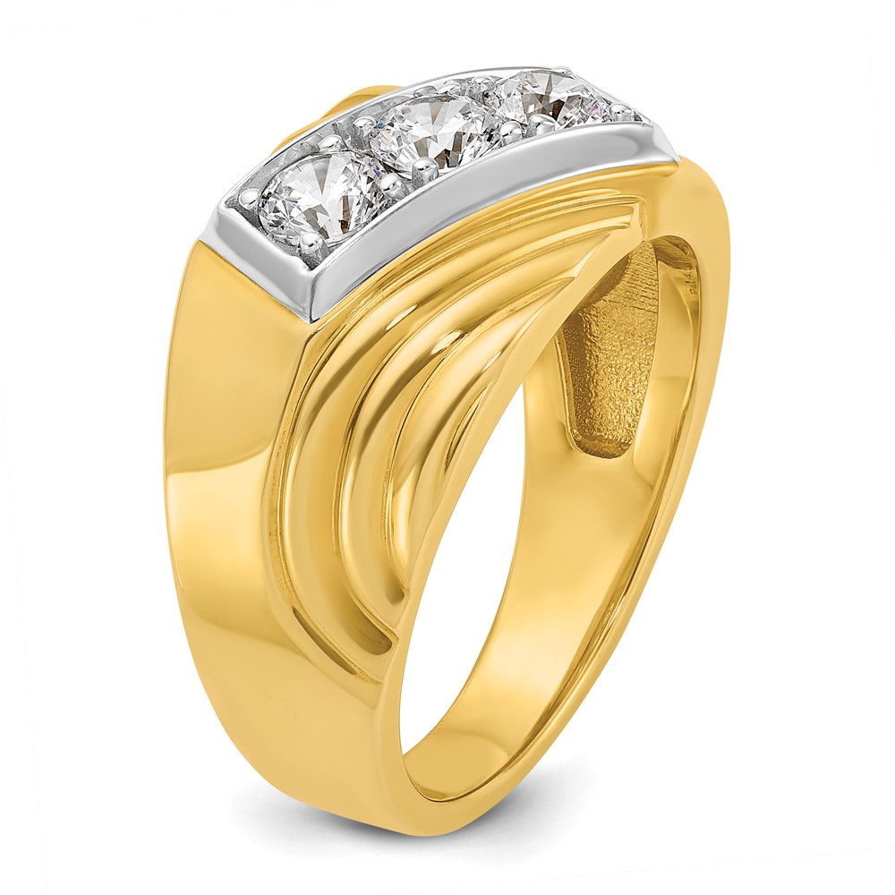 IBGoodman 14k with White Rhodium Men's Polished and Grooved 3-Stone 1 Carat AA Quality Diamond Ring