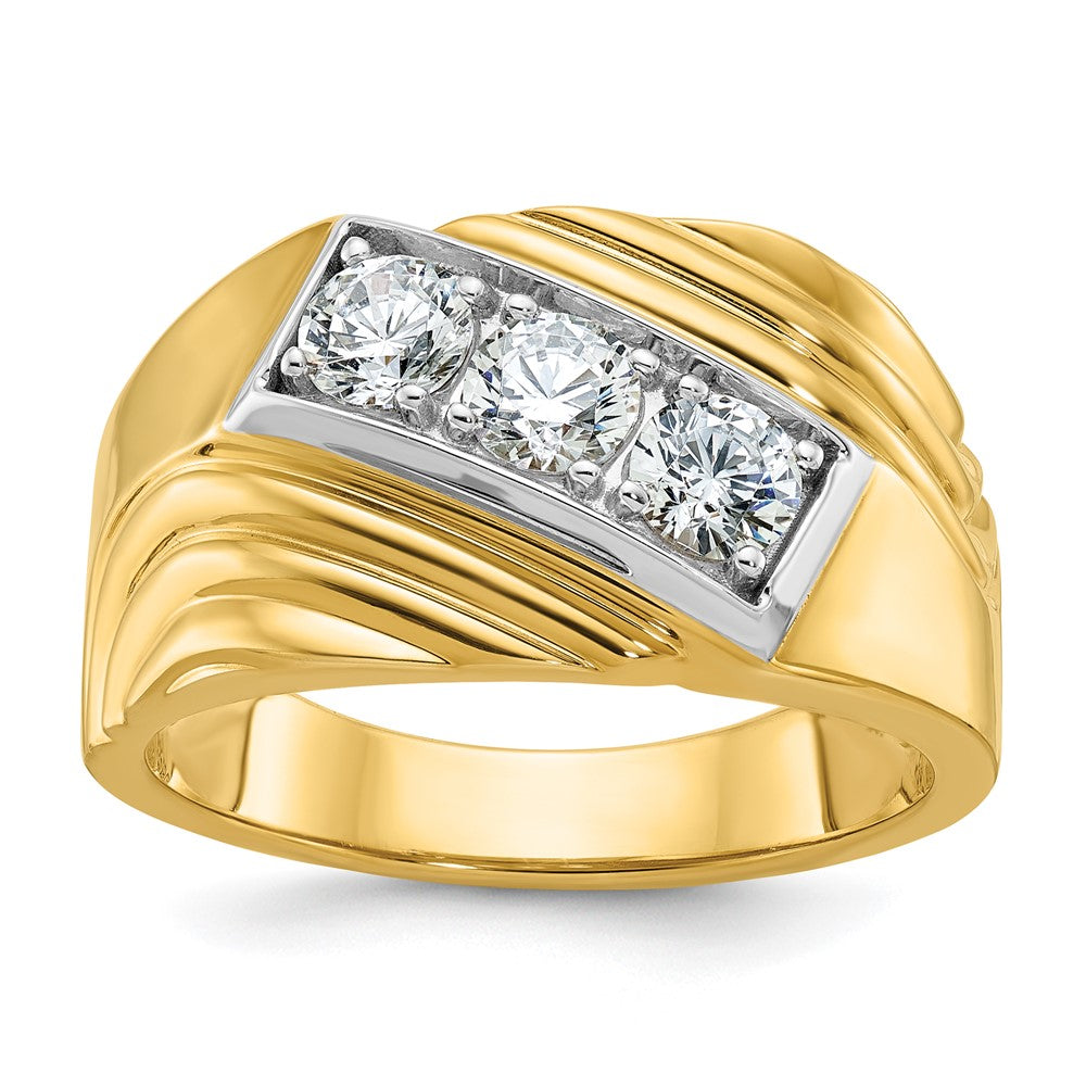 IBGoodman 14k with White Rhodium Men's Polished and Grooved 3-Stone 1 Carat AA Quality Diamond Ring