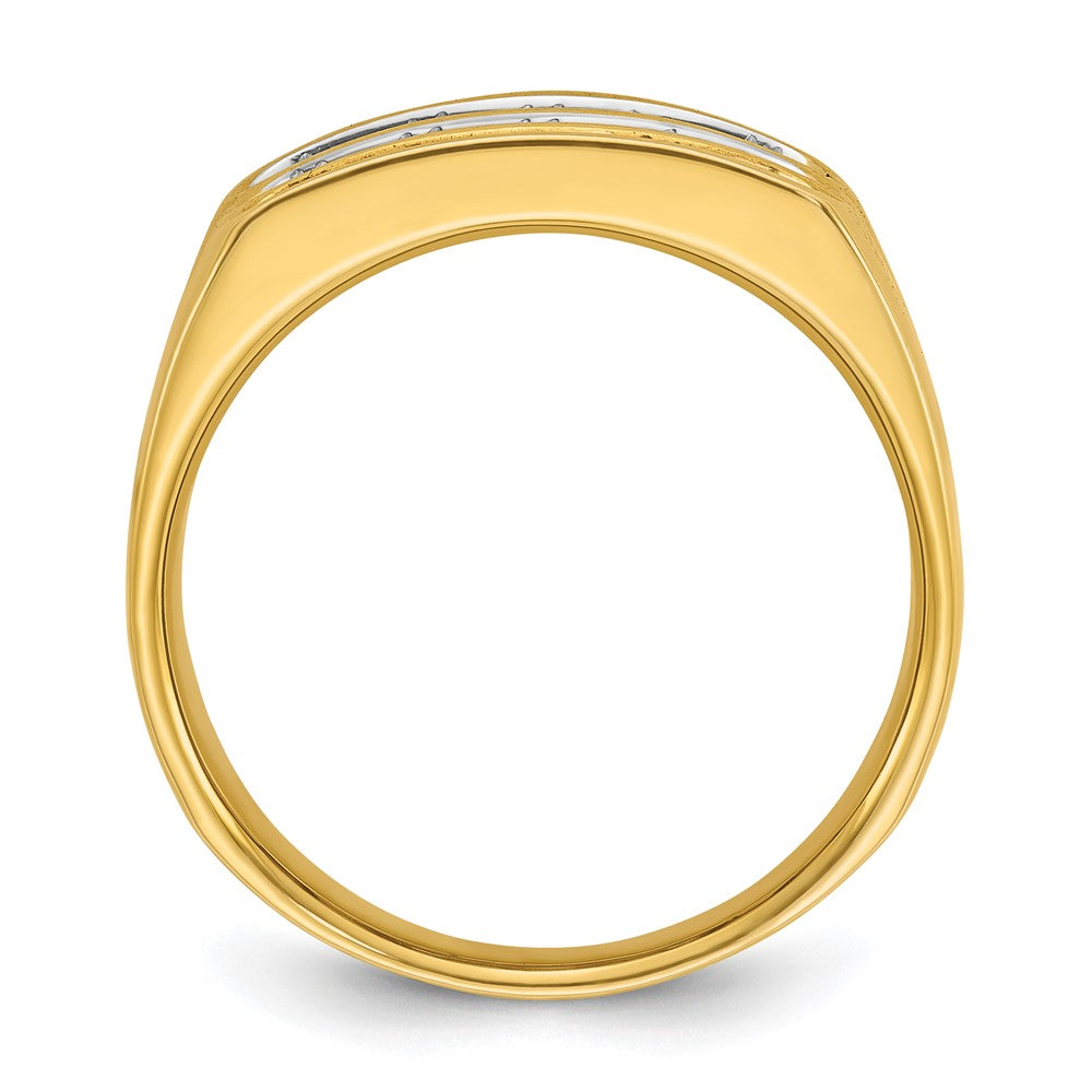 IBGoodman 14k Men's Polished and Grooved 3-Row 1.65 Carat AA Quality Diamond Ring