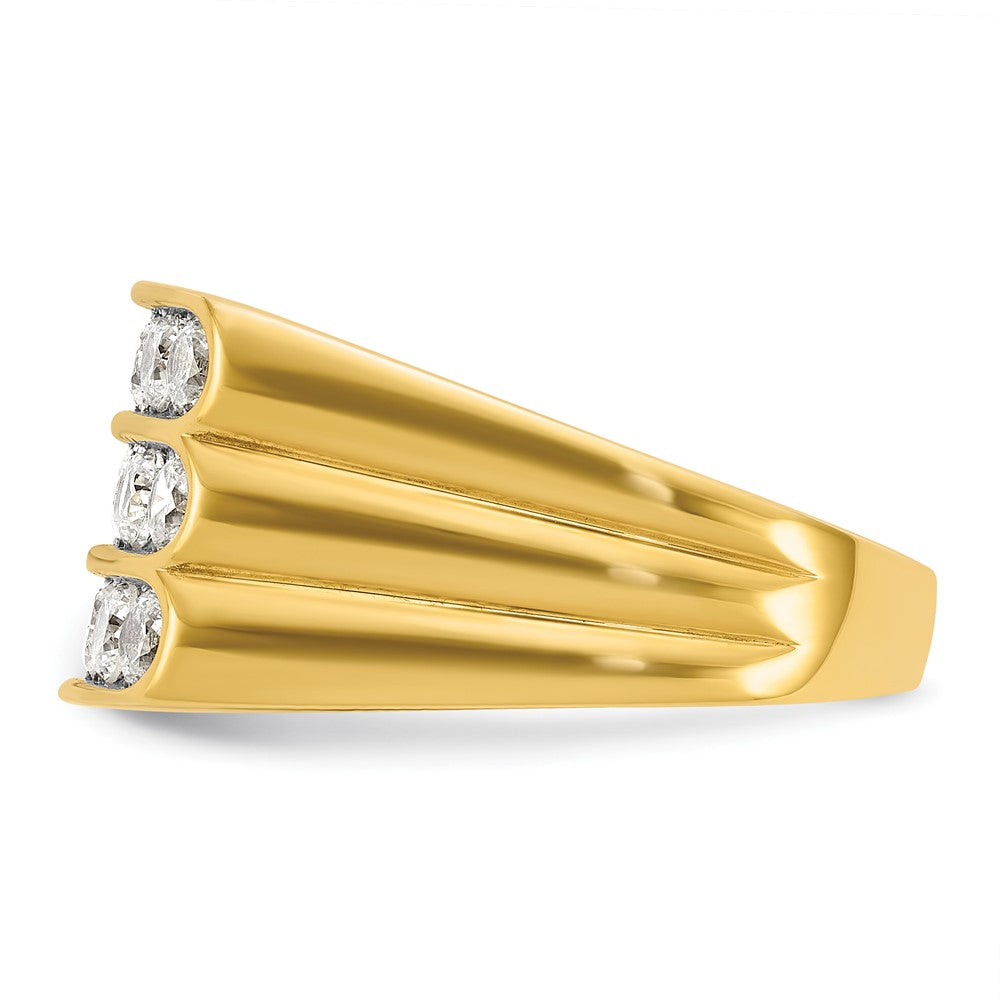IBGoodman 14k Men's Polished and Grooved 3-Row 1.65 Carat AA Quality Diamond Ring