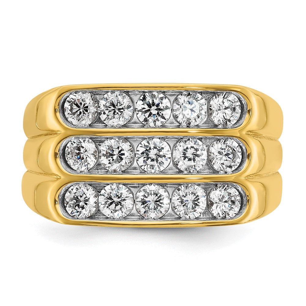 IBGoodman 14k Men's Polished and Grooved 3-Row 1.65 Carat AA Quality Diamond Ring