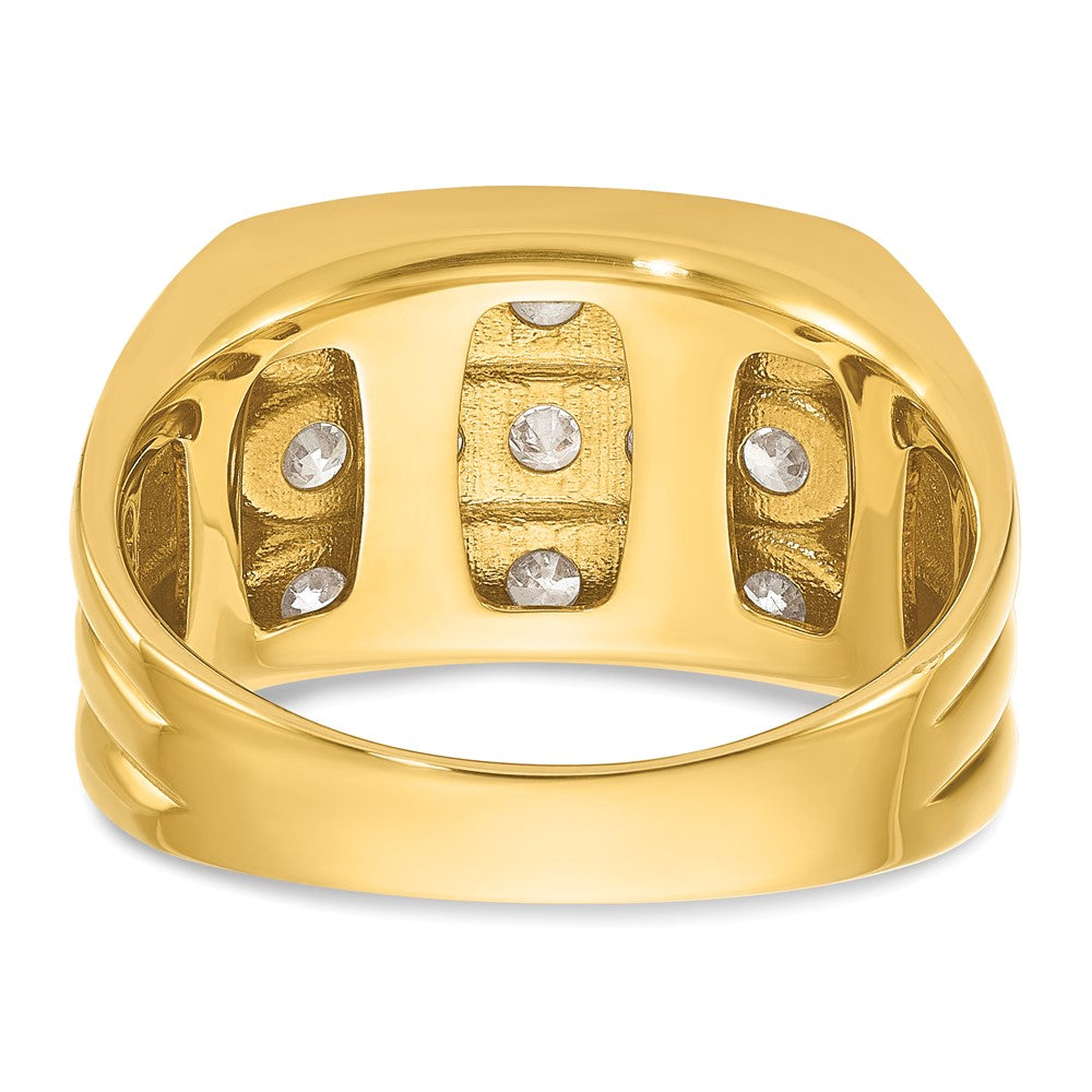 IBGoodman 14k Men's Polished and Grooved 3-Row 1.65 Carat AA Quality Diamond Ring