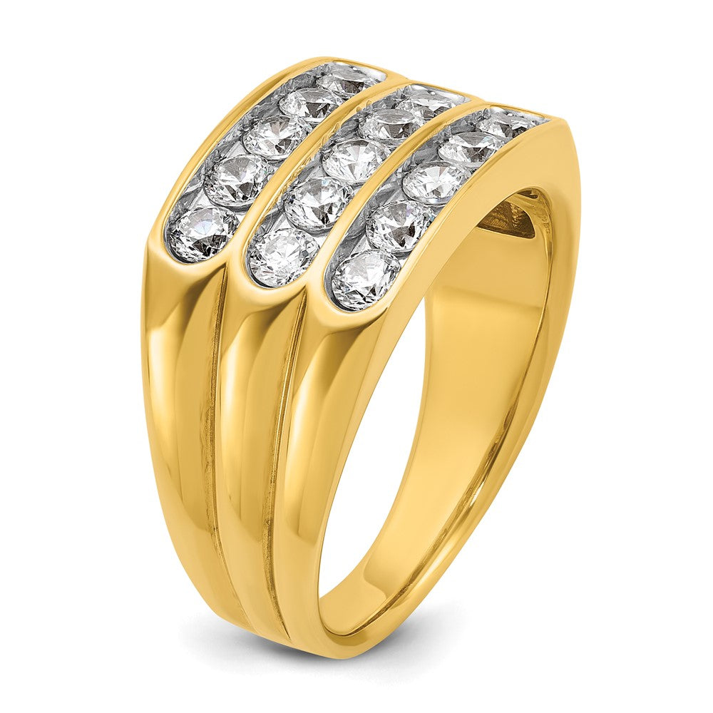 IBGoodman 14k Men's Polished and Grooved 3-Row 1.65 Carat AA Quality Diamond Ring