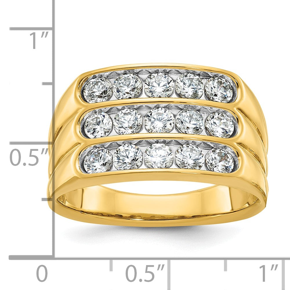 14k IBGoodman Men's Polished and Grooved 3-Row Ring Mounting