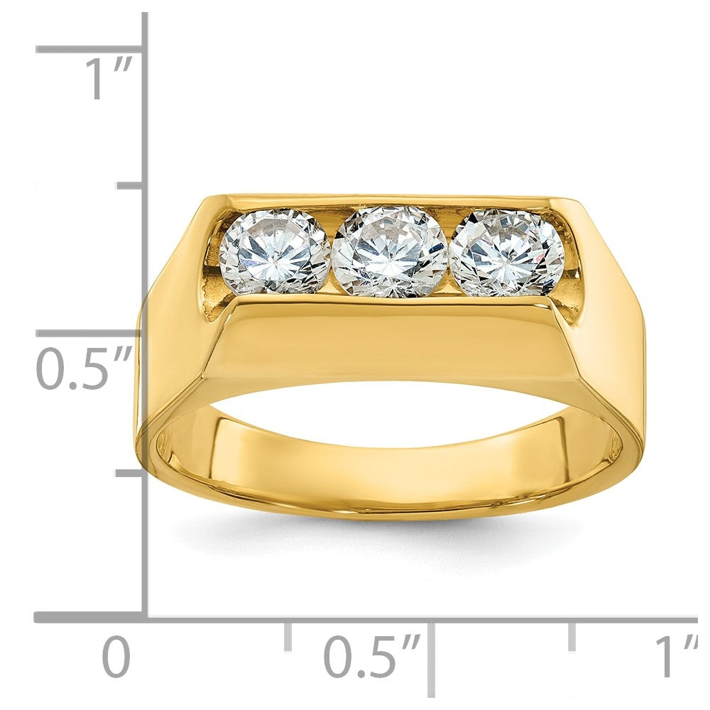 IBGoodman 14k Men's Polished 3-Stone 1 Carat AA Quality Diamond Ring