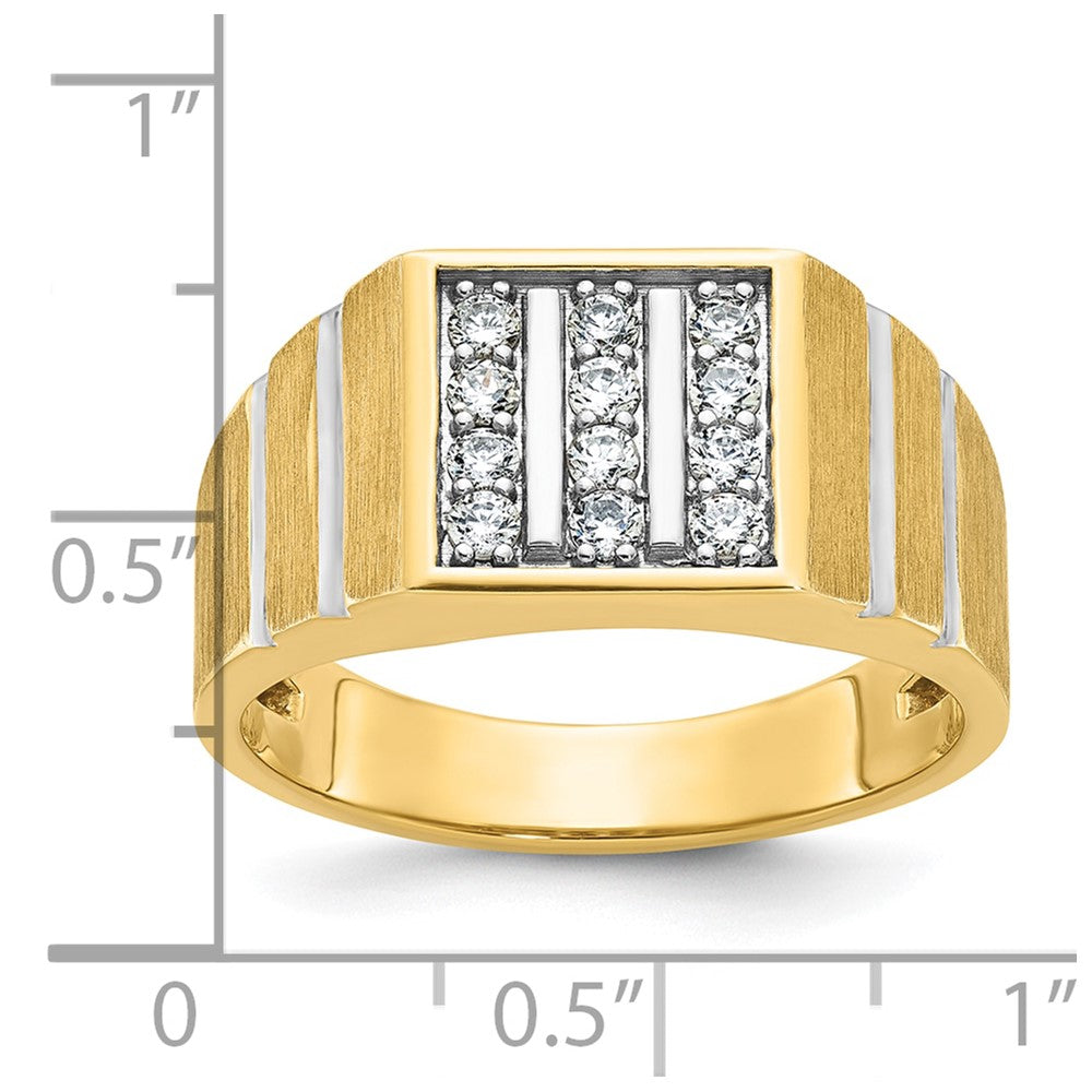 IBGoodman 14k with White Rhodium Men's Polished Satin and Grooved 3-Row 1/3 Carat AA Quality Diamond Ring