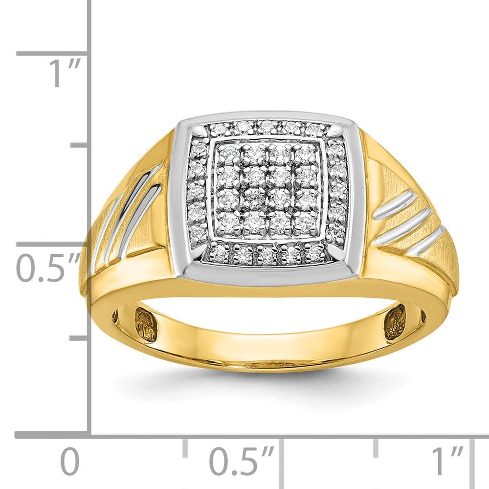 IBGoodman 14k with White Rhodium Men's Polished Satin and Grooved 1/3 Carat AA Quality Diamond Square Cluster Ring