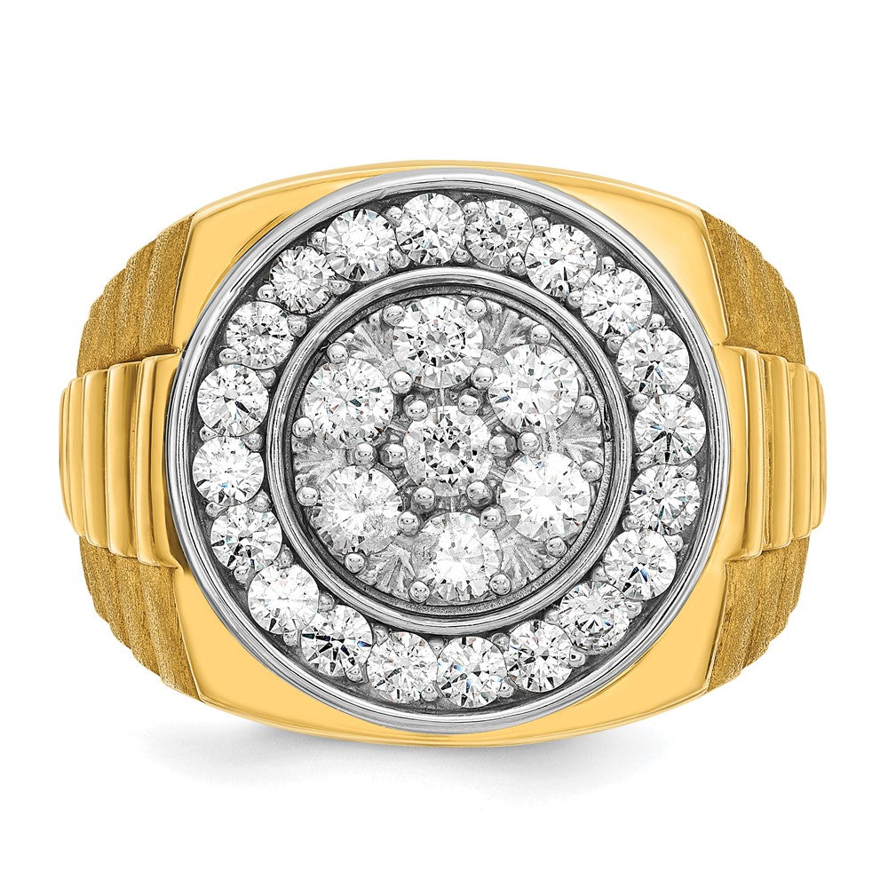 IBGoodman 14k Two-tone Men's Polished Satin and Ribbed 2 Carat AA Quality Diamond Round Cluster Ring