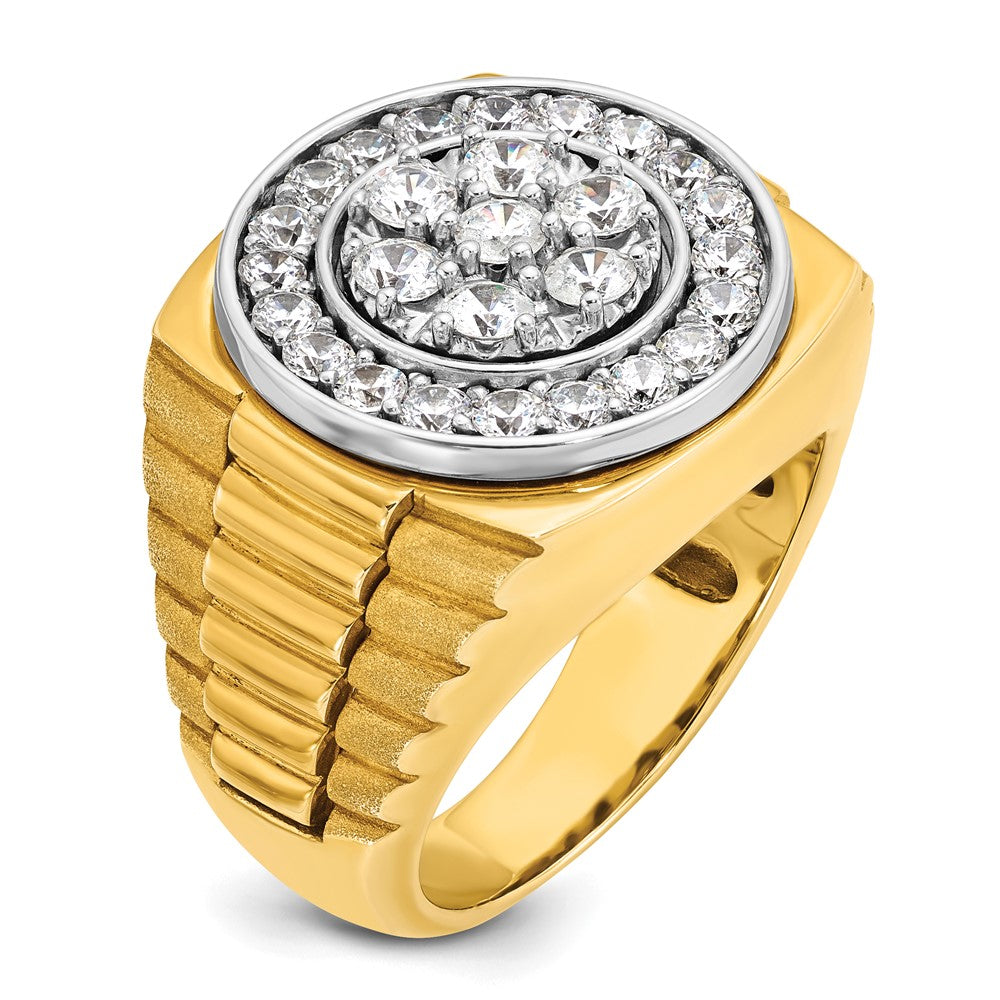 IBGoodman 14k Two-tone Men's Polished Satin and Ribbed 2 Carat AA Quality Diamond Round Cluster Ring
