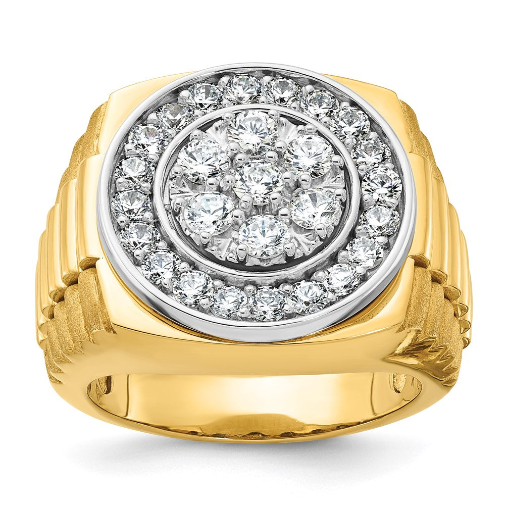 IBGoodman 14k Two-tone Men's Polished Satin and Ribbed 2 Carat AA Quality Diamond Round Cluster Ring