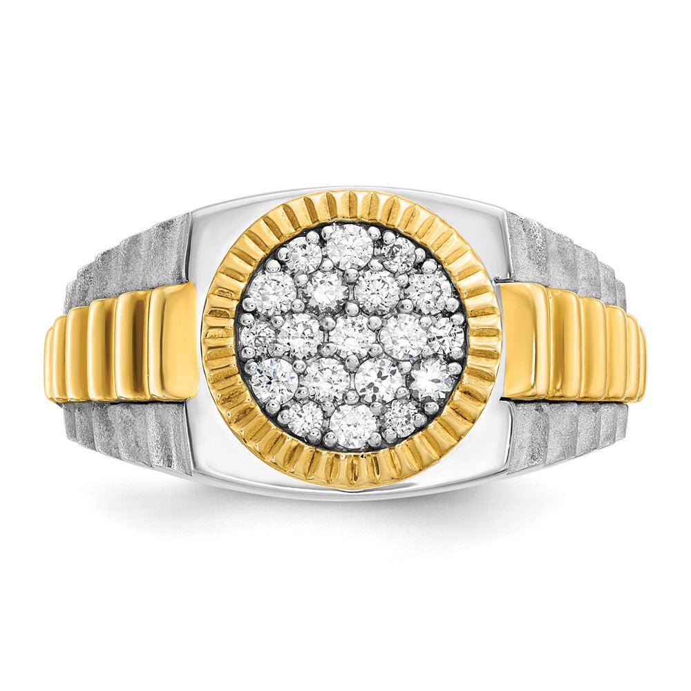 IBGoodman 14k Two-tone Men's Polished Satin and Ribbed Round Cluster Ring Mounting
