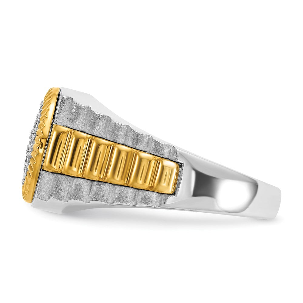 IBGoodman 14k Two-tone Men's Polished Satin and Ribbed 1/2 Carat AA Quality Diamond Round Cluster Ring