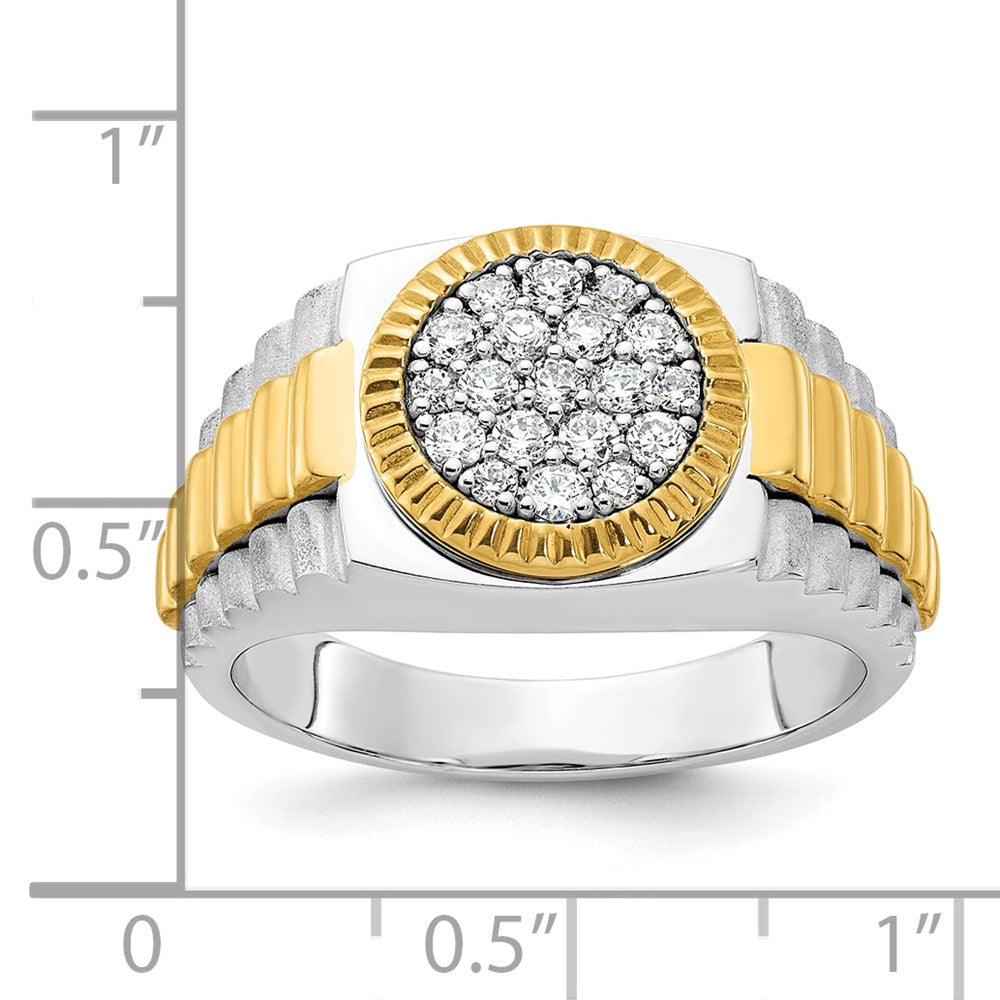 IBGoodman 14k Two-tone Men's Polished Satin and Ribbed 1/2 Carat AA Quality Diamond Round Cluster Ring