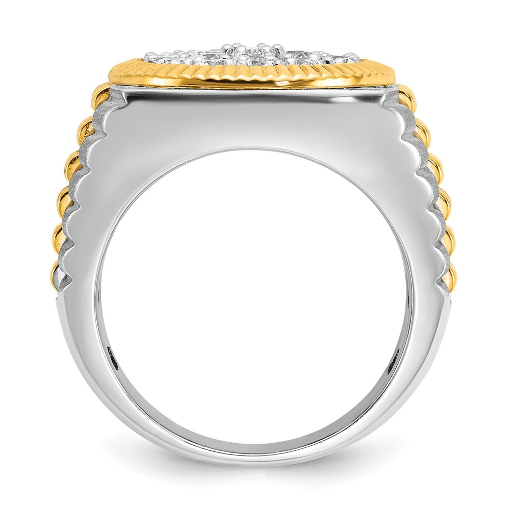 IBGoodman 14k Two-tone Men's Polished Satin and Ribbed 2 1/8 Carat AA Quality Diamond Round Cluster Ring