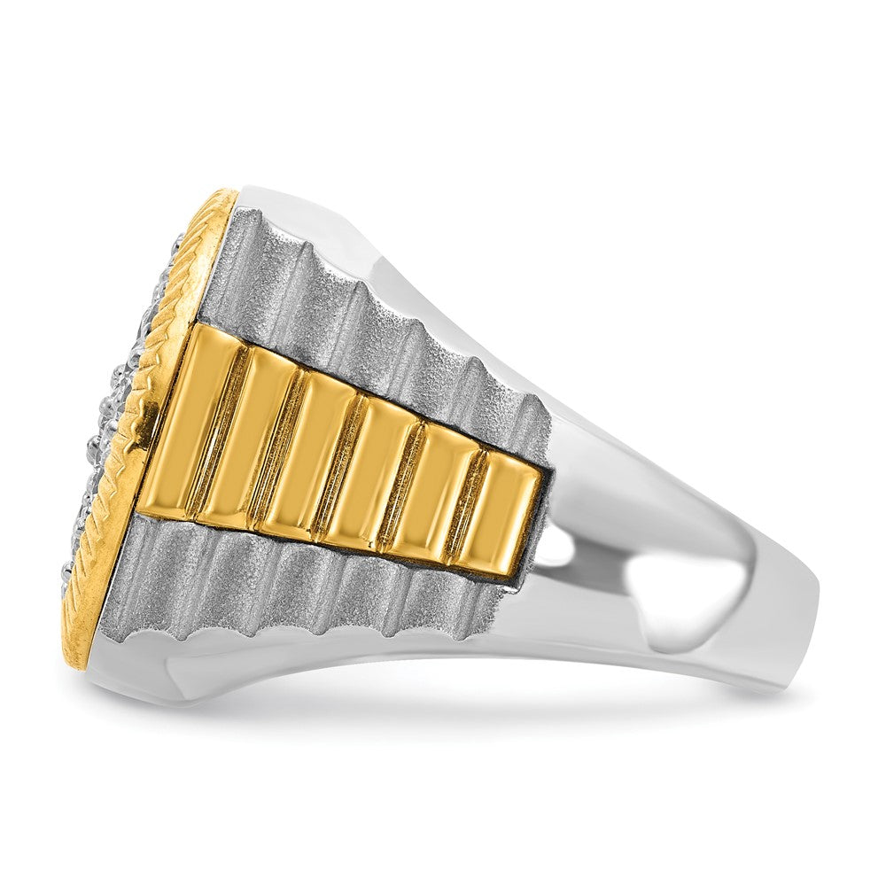 IBGoodman 14k Two-tone Men's Polished Satin and Ribbed 2 1/8 Carat AA Quality Diamond Round Cluster Ring