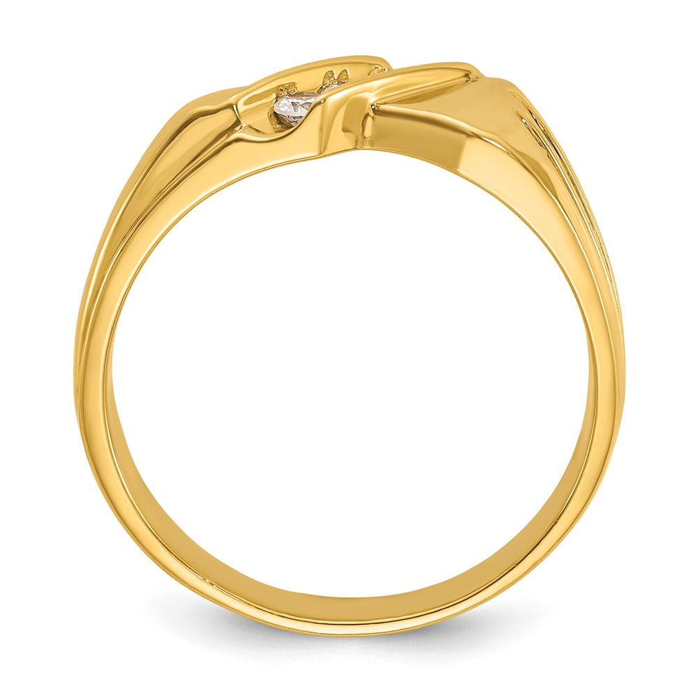 IBGoodman 14k Men's Polished and Grooved 3-Stone 1/5 Carat AA Quality Diamond Ring
