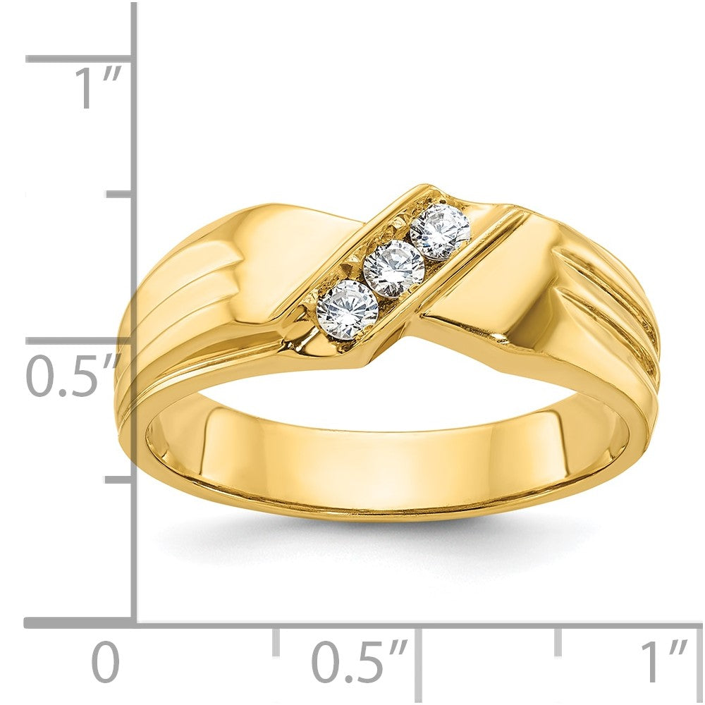 IBGoodman 14k Men's Polished and Grooved 3-Stone 1/5 Carat AA Quality Diamond Ring