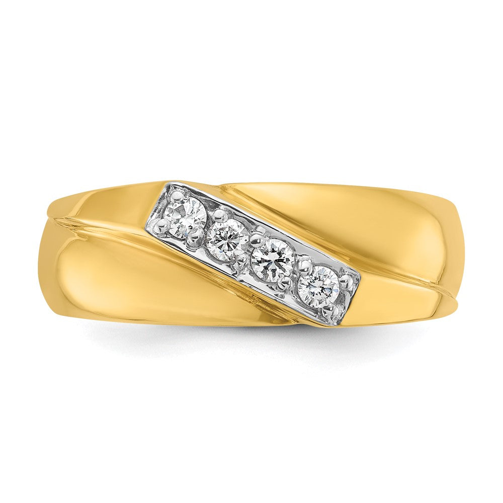 IBGoodman 14k with White Rhodium Men's Polished Curved Bypass 4-Stone 1/5 Carat AA Quality Diamond Ring