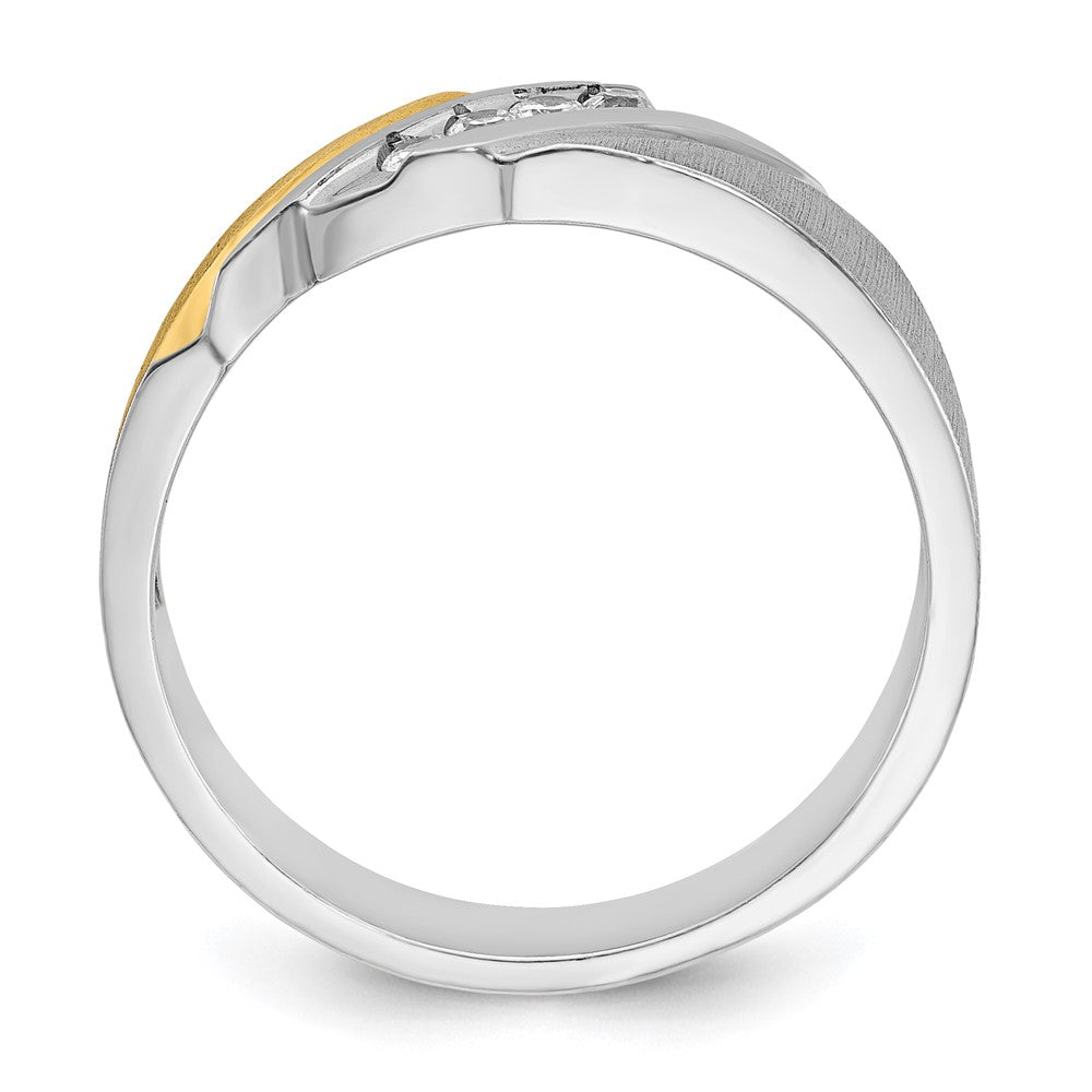 IBGoodman 14k Two-tone Men's Polished Satin and Grooved 4-Stone 1/4 Carat AA Quality Diamond Ring