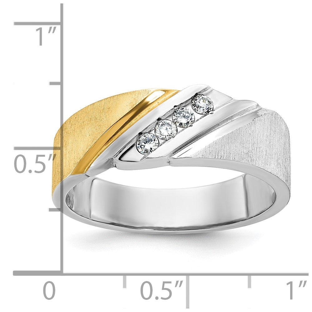 IBGoodman 14k Two-tone Men's Polished Satin and Grooved 4-Stone 1/4 Carat AA Quality Diamond Ring