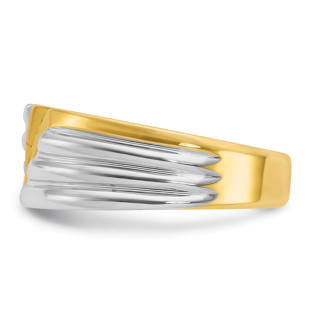 IBGoodman 14k Two-tone Men's Polished and Grooved 3-Stone 1/6 Carat AA Quality Diamond Ring
