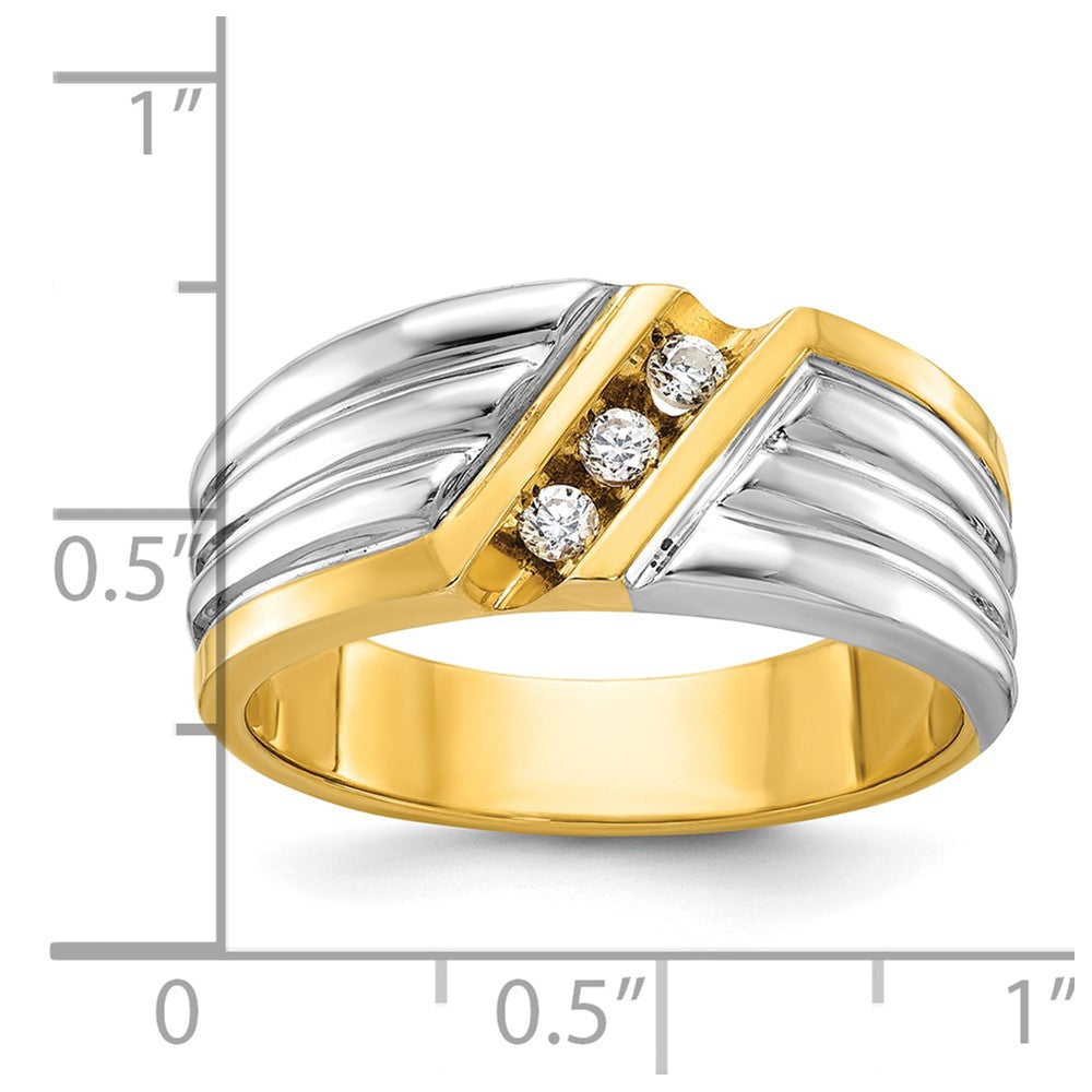 IBGoodman 14k Two-tone Men's Polished and Grooved 3-Stone 1/6 Carat AA Quality Diamond Ring