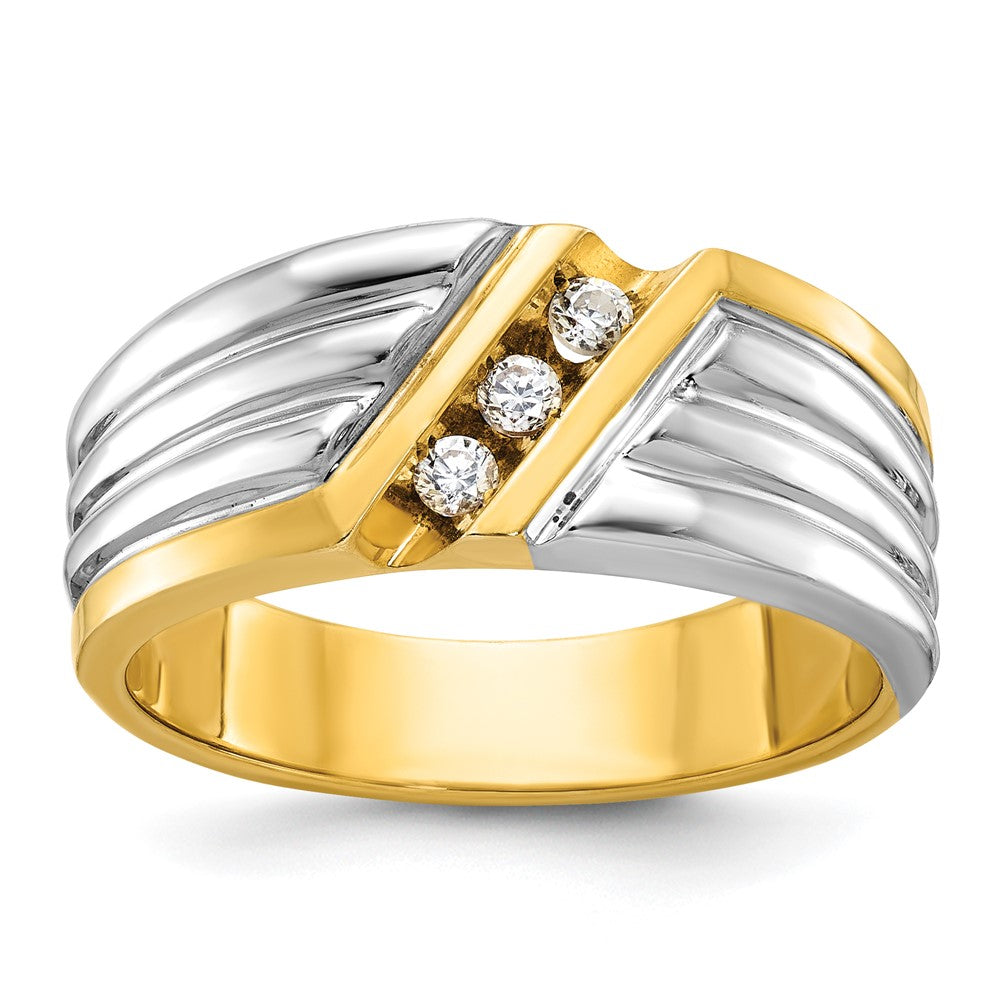 IBGoodman 14k Two-tone Men's Polished and Grooved 3-Stone 1/6 Carat AA Quality Diamond Ring