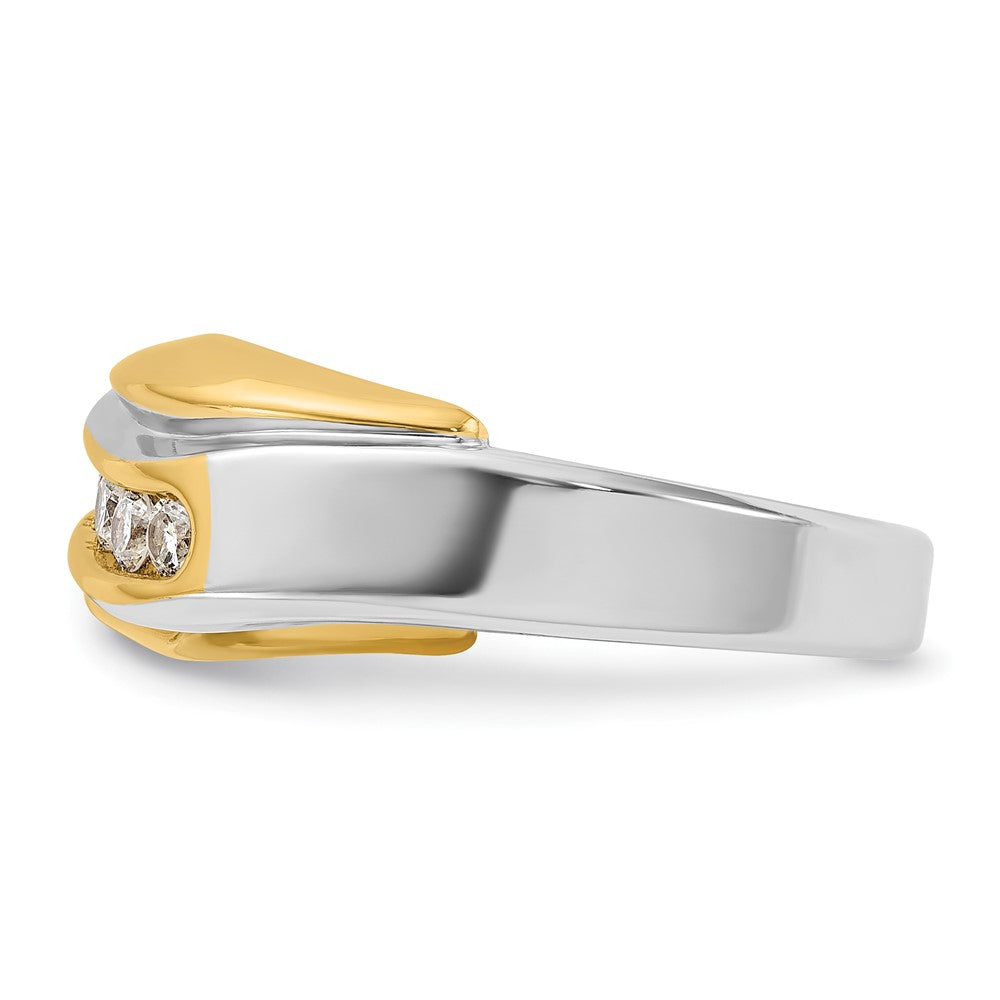 IBGoodman 14k Two-tone Men's Polished and Grooved Curved Bypass 1/2 Carat AA Quality Diamond Ring