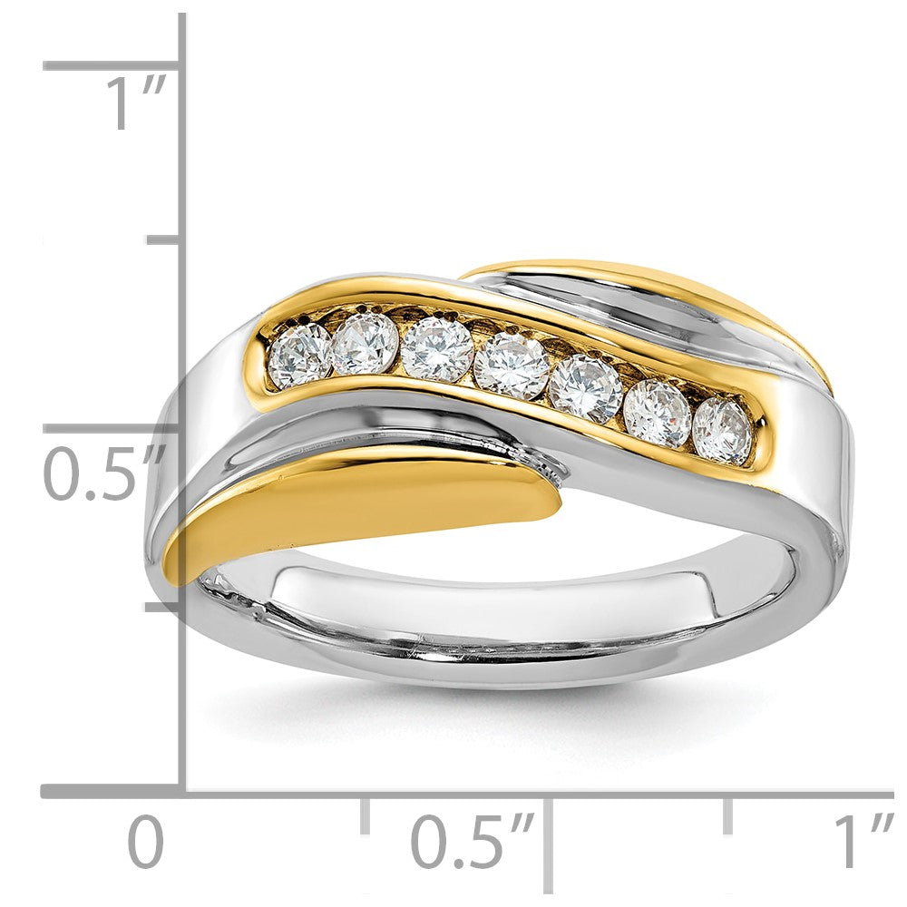 IBGoodman 14k Two-tone Men's Polished and Grooved Curved Bypass 1/2 Carat AA Quality Diamond Ring
