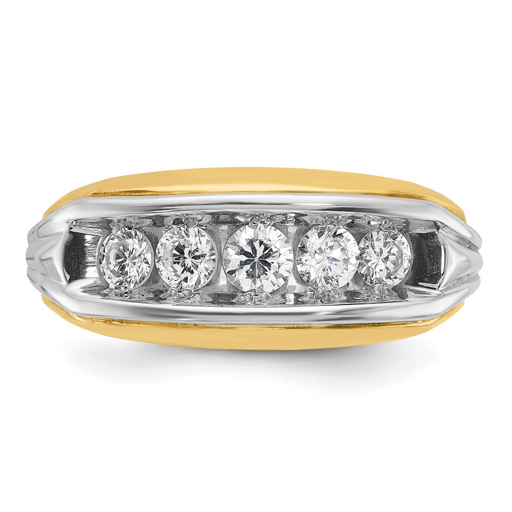 IBGoodman 14k Two-tone Men's Polished and Grooved 5-Stone 1 Carat AA Quality Diamond Ring