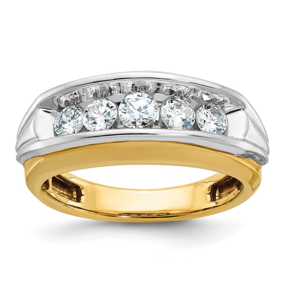 IBGoodman 14k Two-tone Men's Polished and Grooved 5-Stone 1 Carat AA Quality Diamond Ring