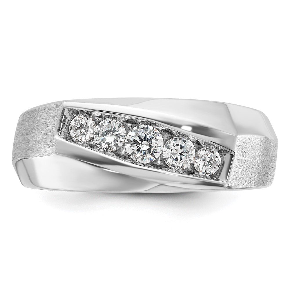 IBGoodman 14k White Gold Men's Polished and Satin 5-Stone 1/2 Carat AA Quality Diamond Ring