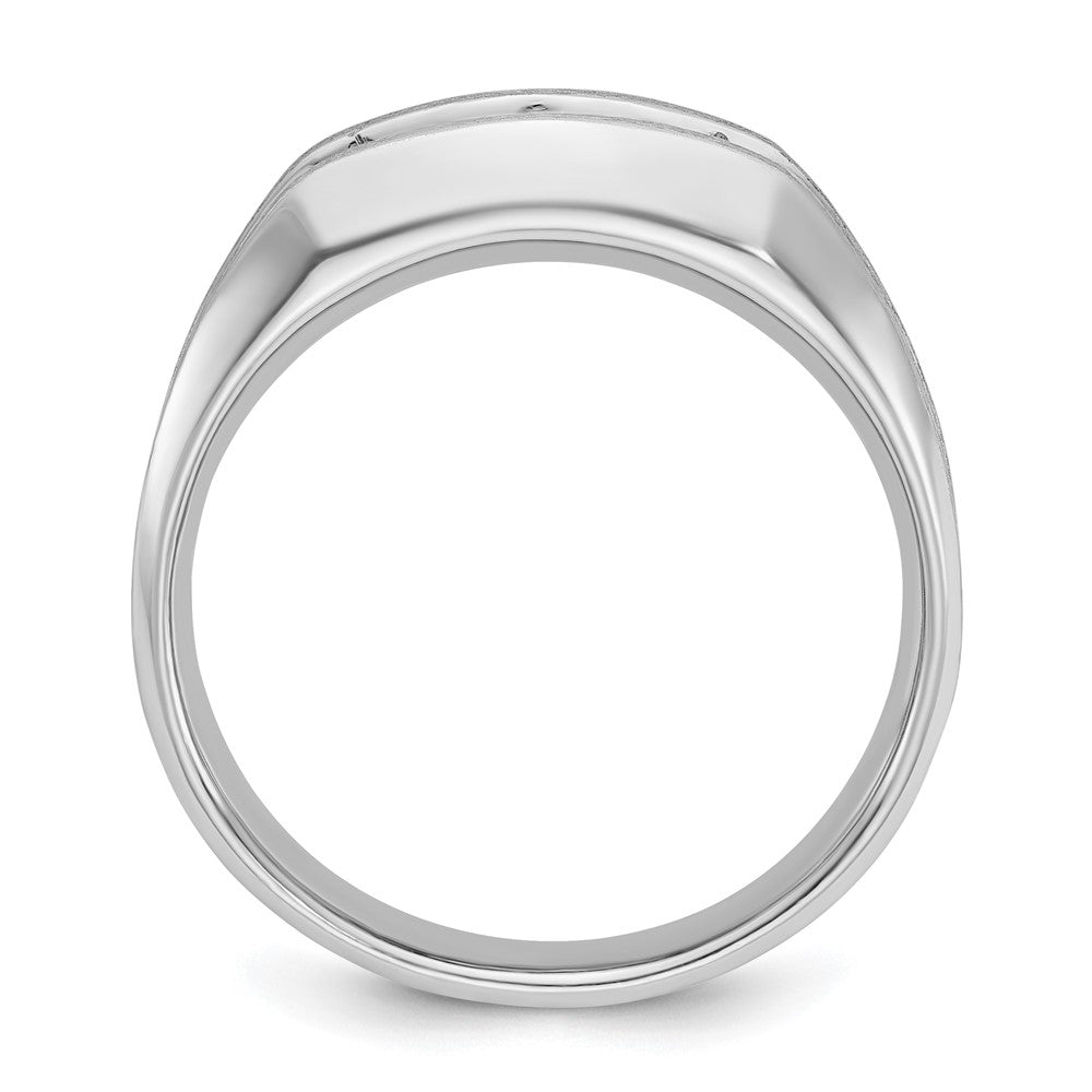 IBGoodman 14k White Gold Men's Polished Satin and Grooved 3-Stone 1/2 Carat AA Quality Diamond Ring