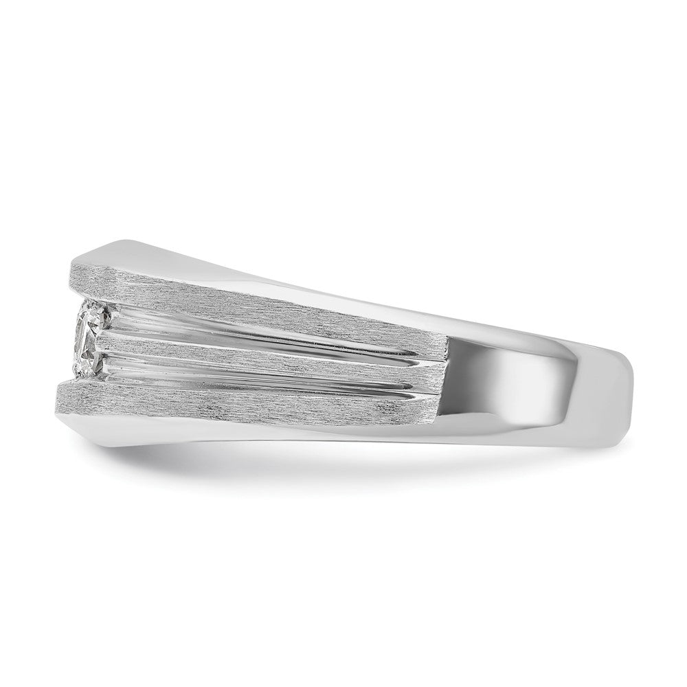 IBGoodman 14k White Gold Men's Polished Satin and Grooved 3-Stone 1/2 Carat AA Quality Diamond Ring