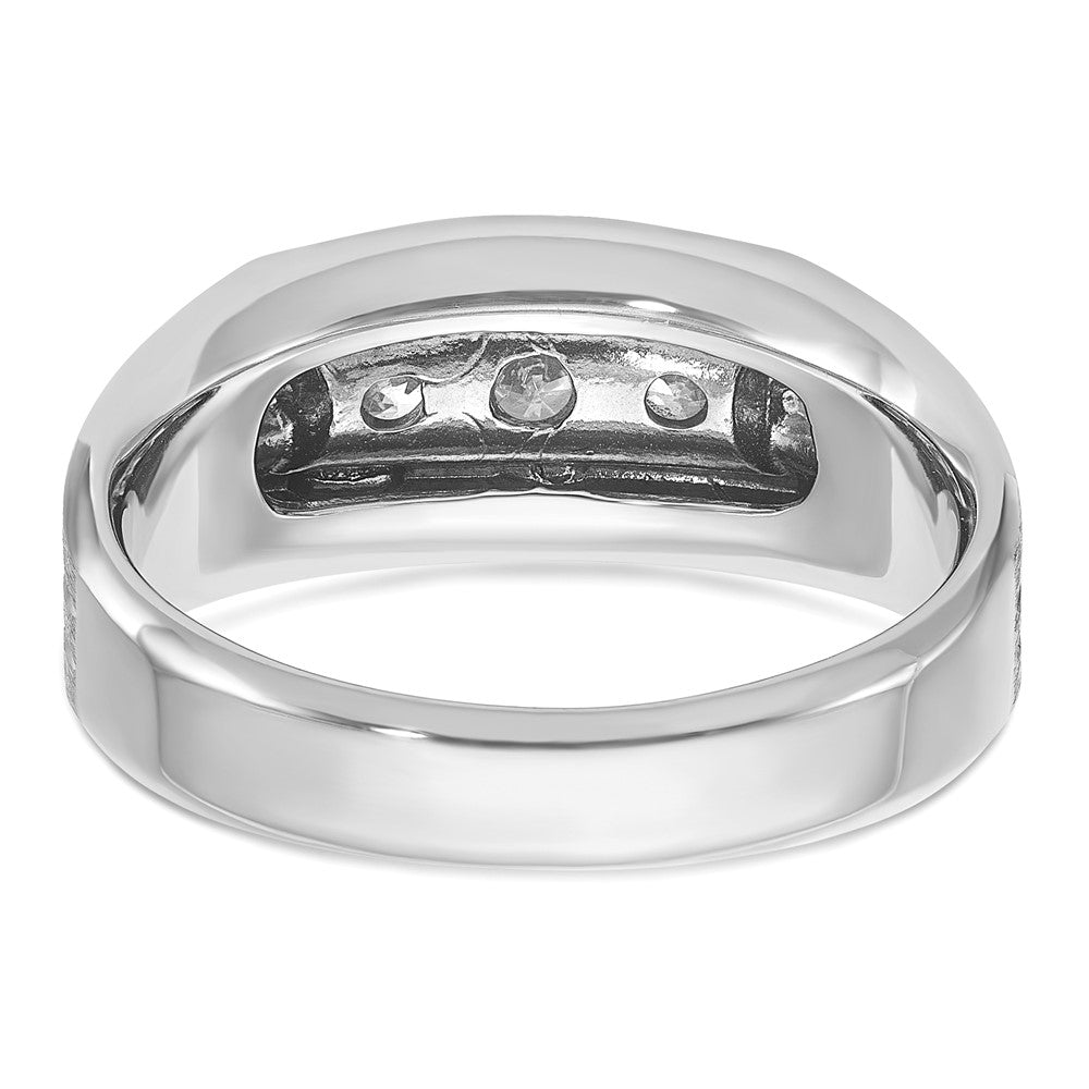 IBGoodman 14k White Gold Men's Polished Satin and Grooved 3-Stone 1/2 Carat AA Quality Diamond Ring