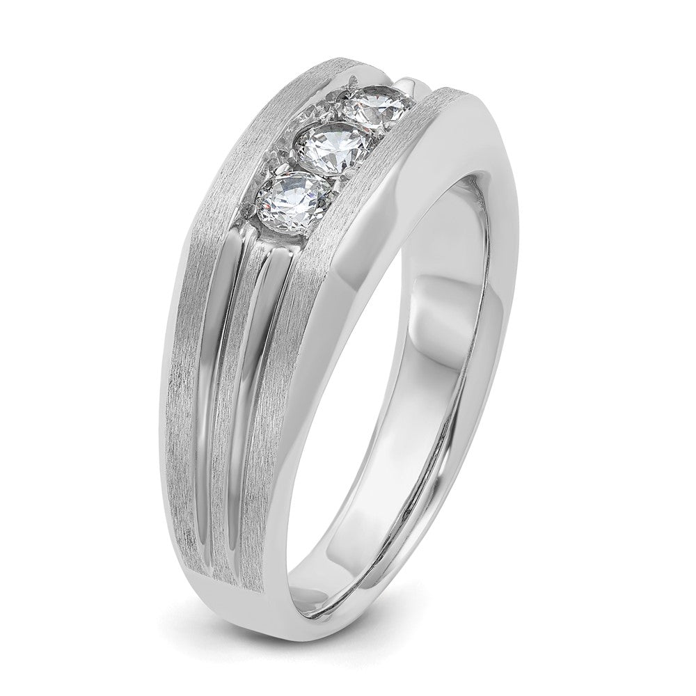 IBGoodman 14k White Gold Men's Polished Satin and Grooved 3-Stone Ring Mounting