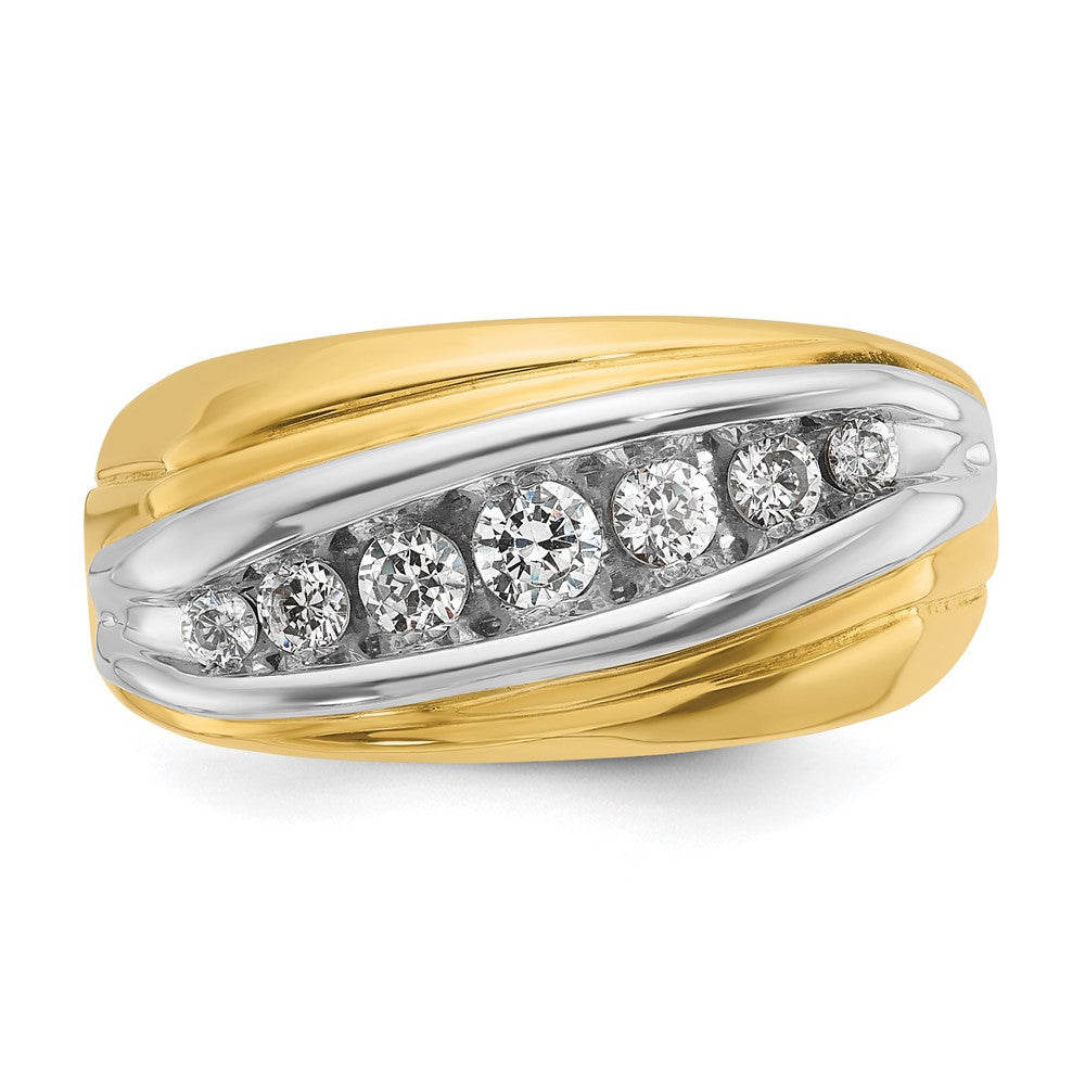 IBGoodman 14k Two-tone Men's Polished and Grooved Graduated 7-Stone Ring Mounting